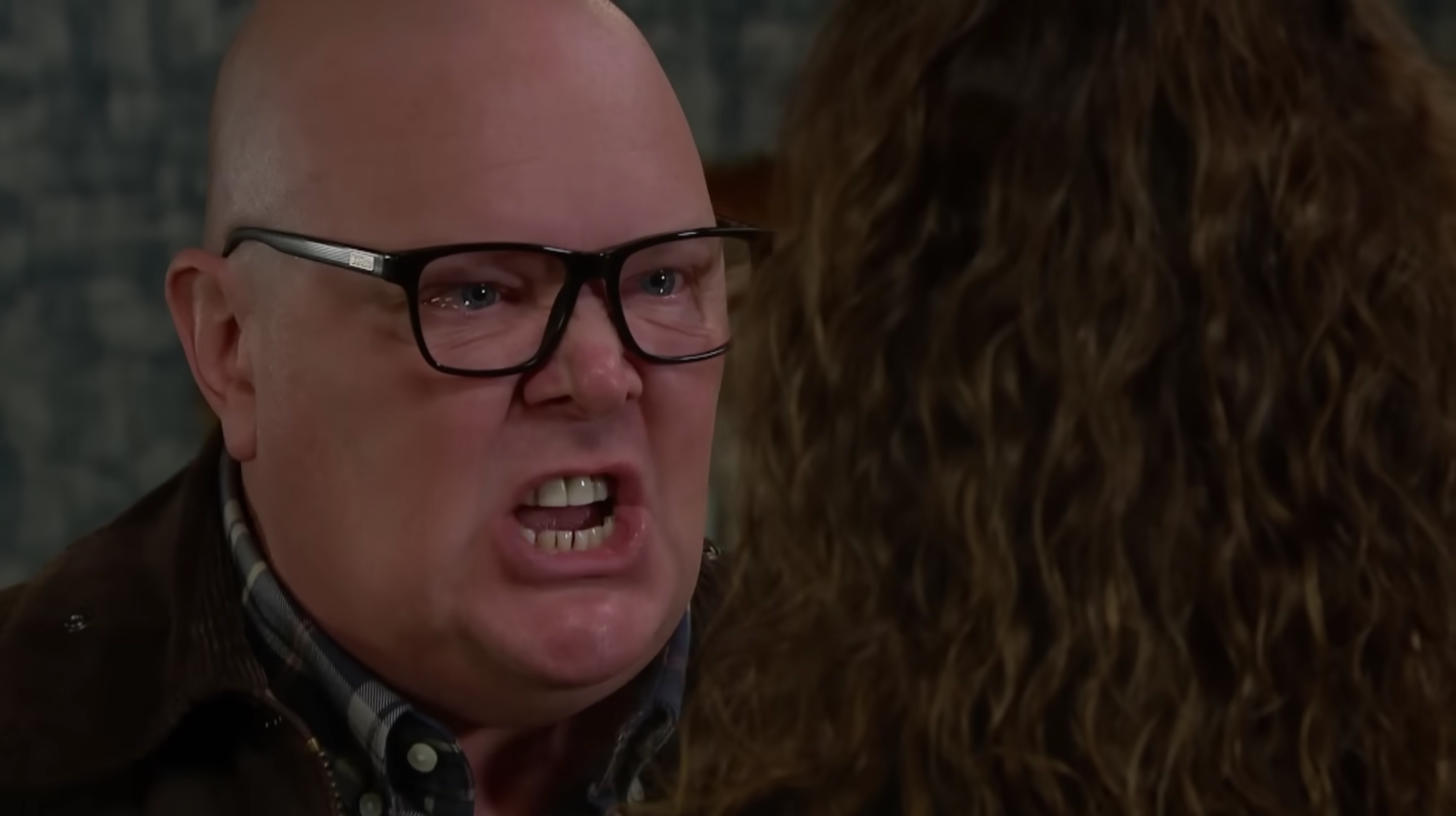 Paddy screaming at Chas in Emmerdale