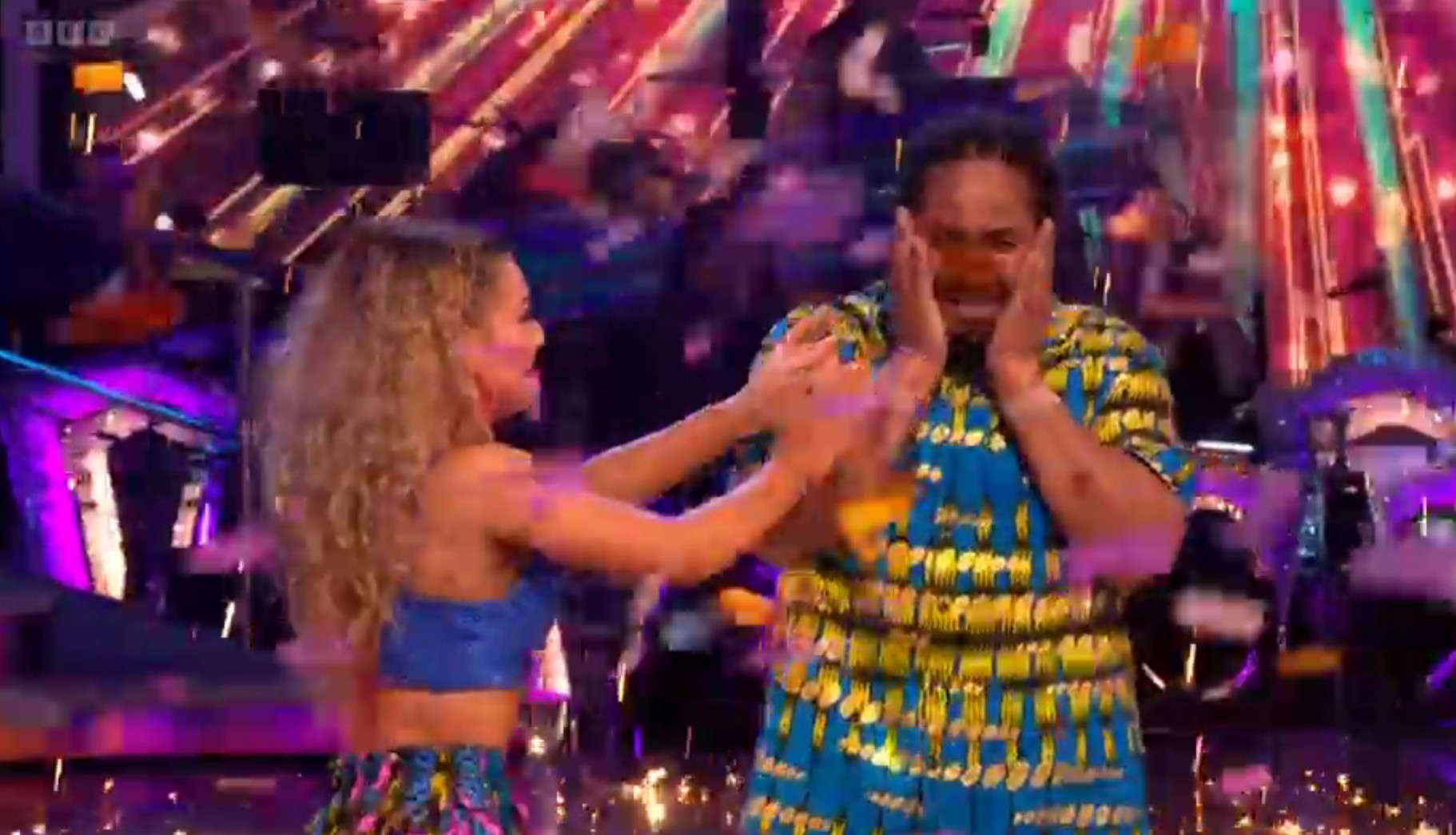 Jowita goes to hug Hamza after they win Strictly 