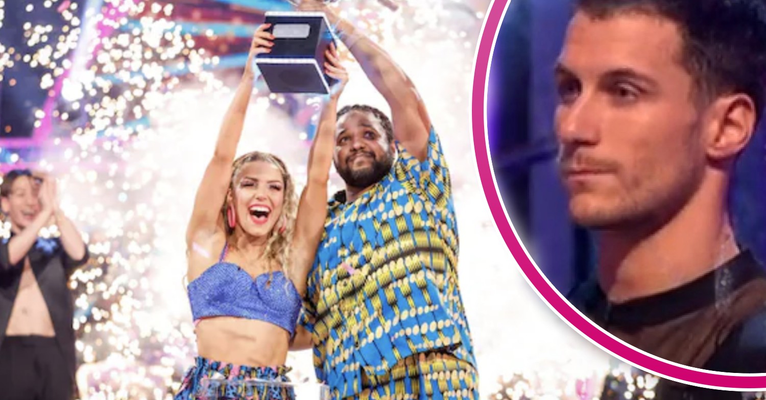Strictly Come Dancing Final Hamza lifting trophy and Gorka inset