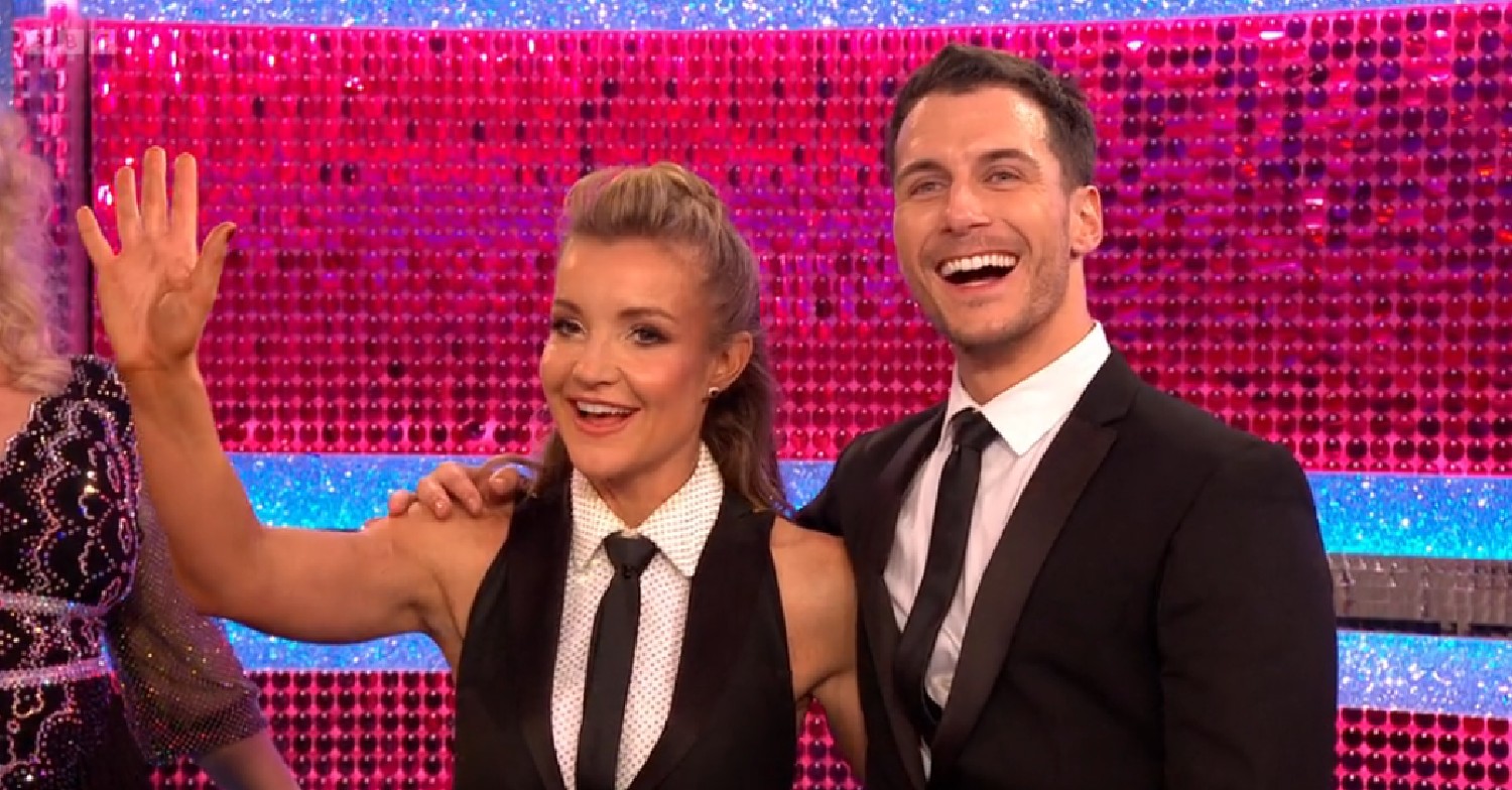 Helen Skelton with her hand in the air and Gorka Marquez on Strictly