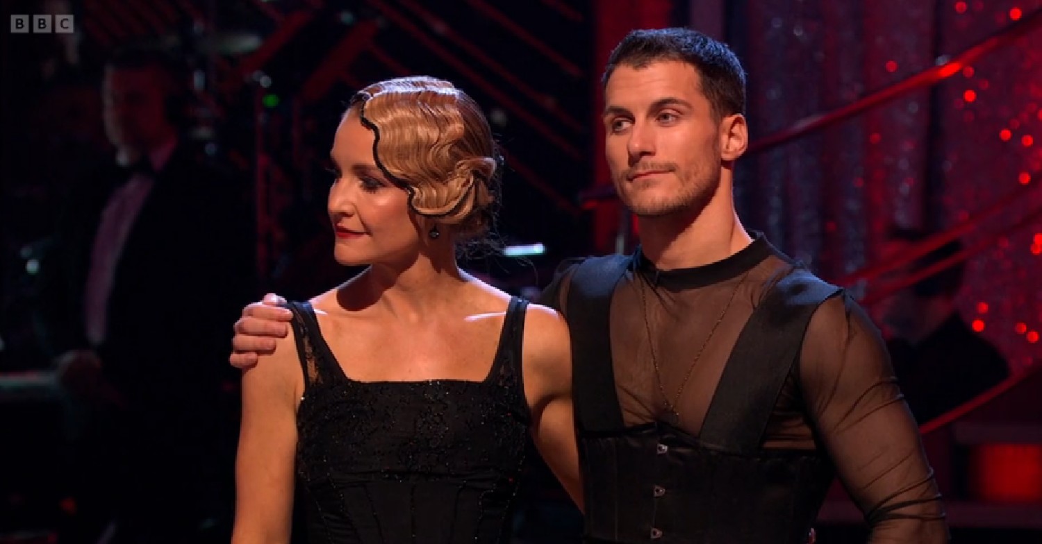 Helen Skelton and Gorka Marquez look tense during Strictly final