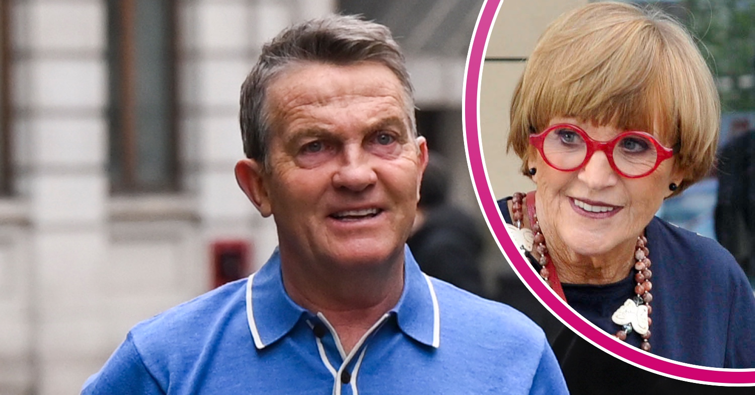 Bradley Walsh grimacing and Ann Robinson smiling