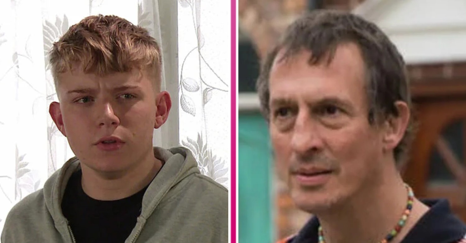 Max looking angry and Spider looking worried in Coronation Street