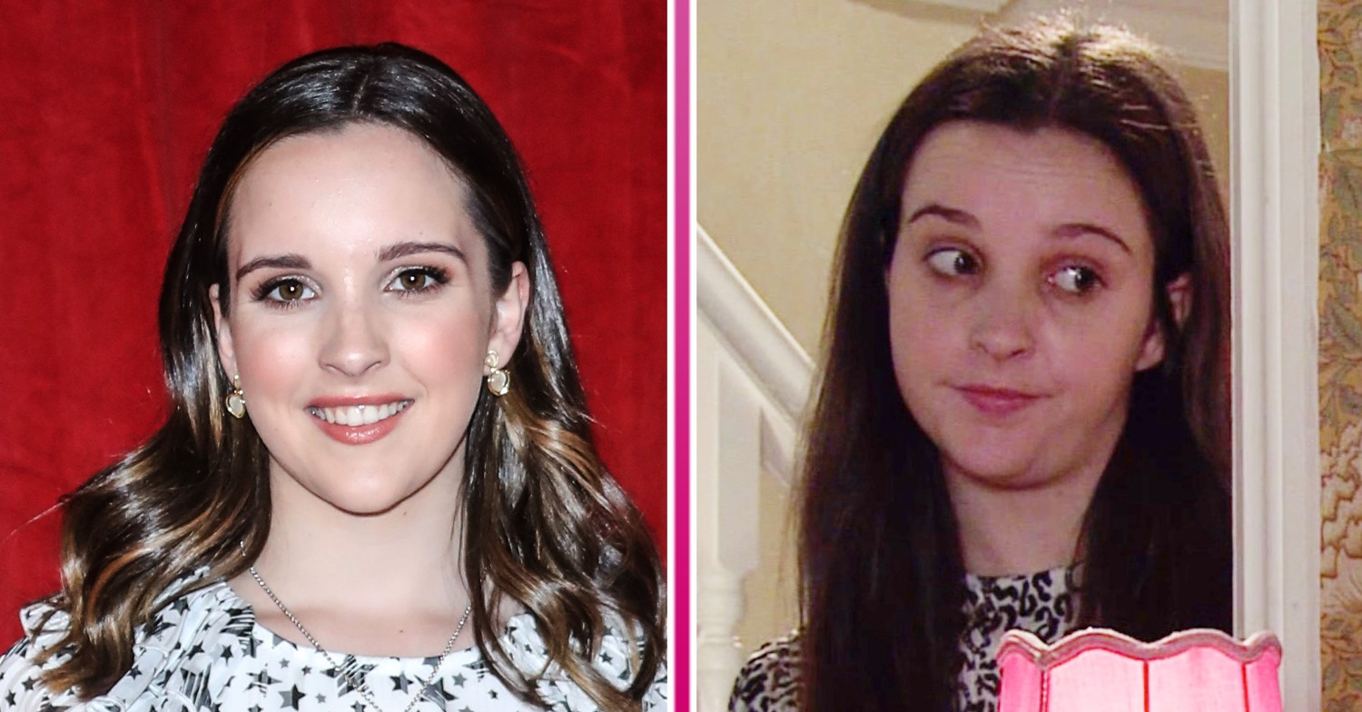 Elle Mulvaney smiling on the red carpet and Amy Barlow looking smug in Coronation Street