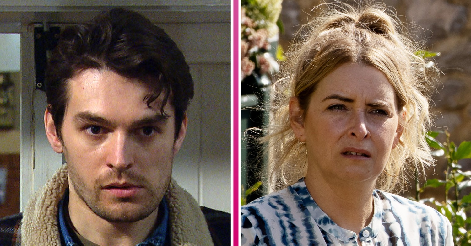 Mack looking worried and Charity looking upset in Emmerdale