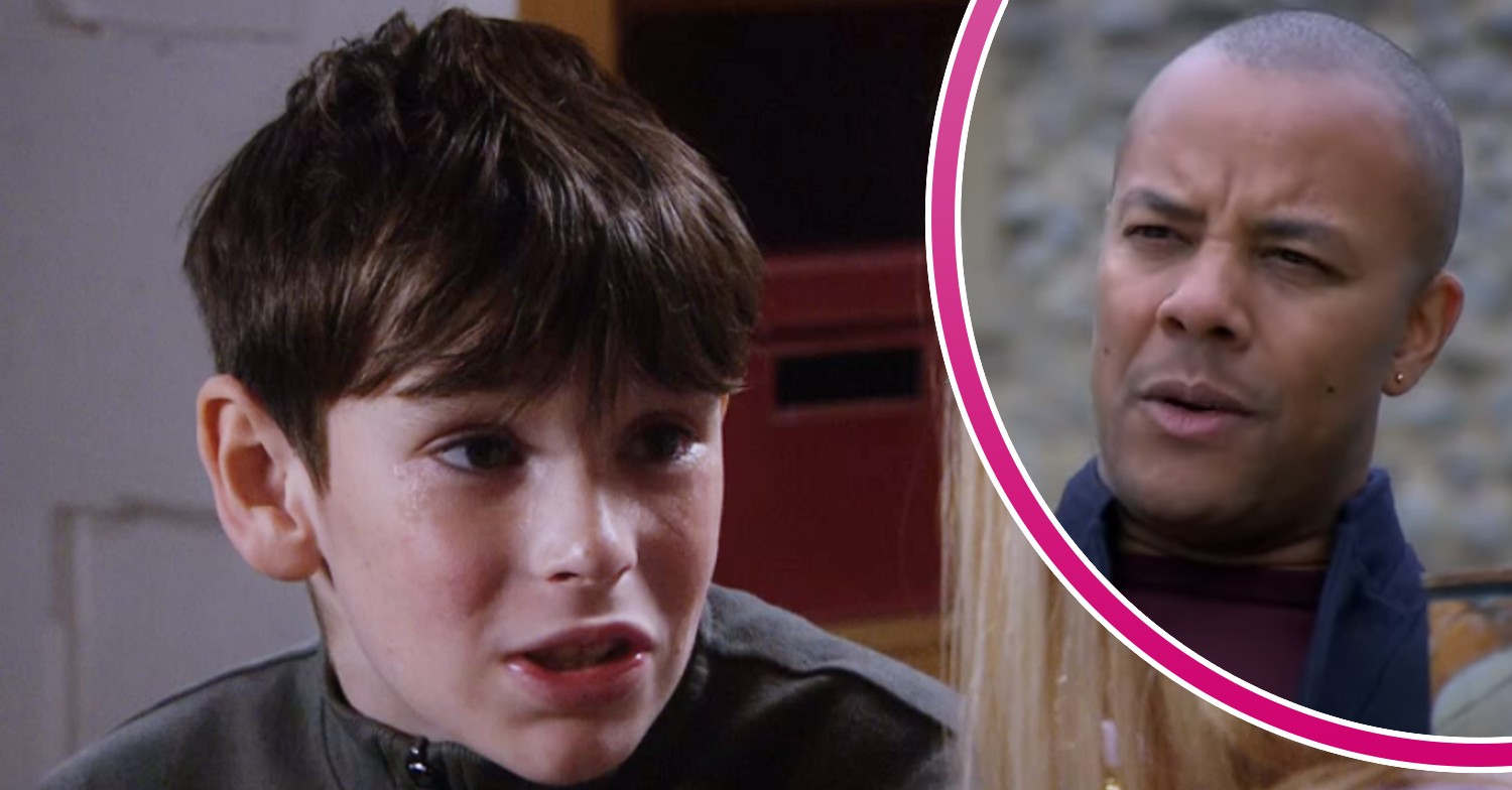 Kyle looking upset and Al looking confused in Emmerdale