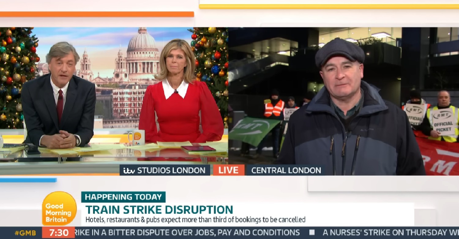 Richard Madeley and Kate Garraway interviewing Mick Lynch on ITV GMB