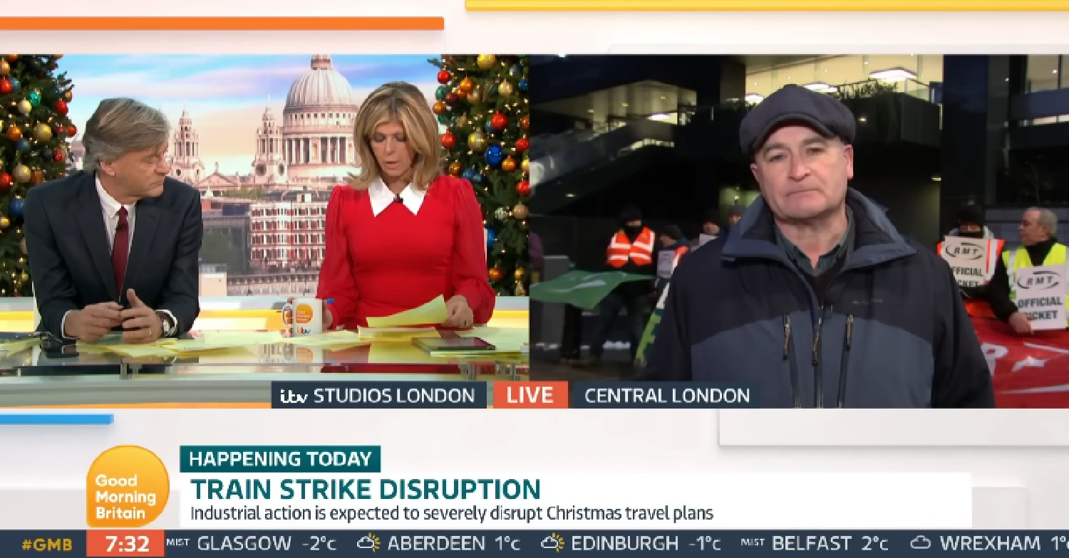 Richard Madeley and Kate Garraway interviewing Mick Lynch on ITV GMB