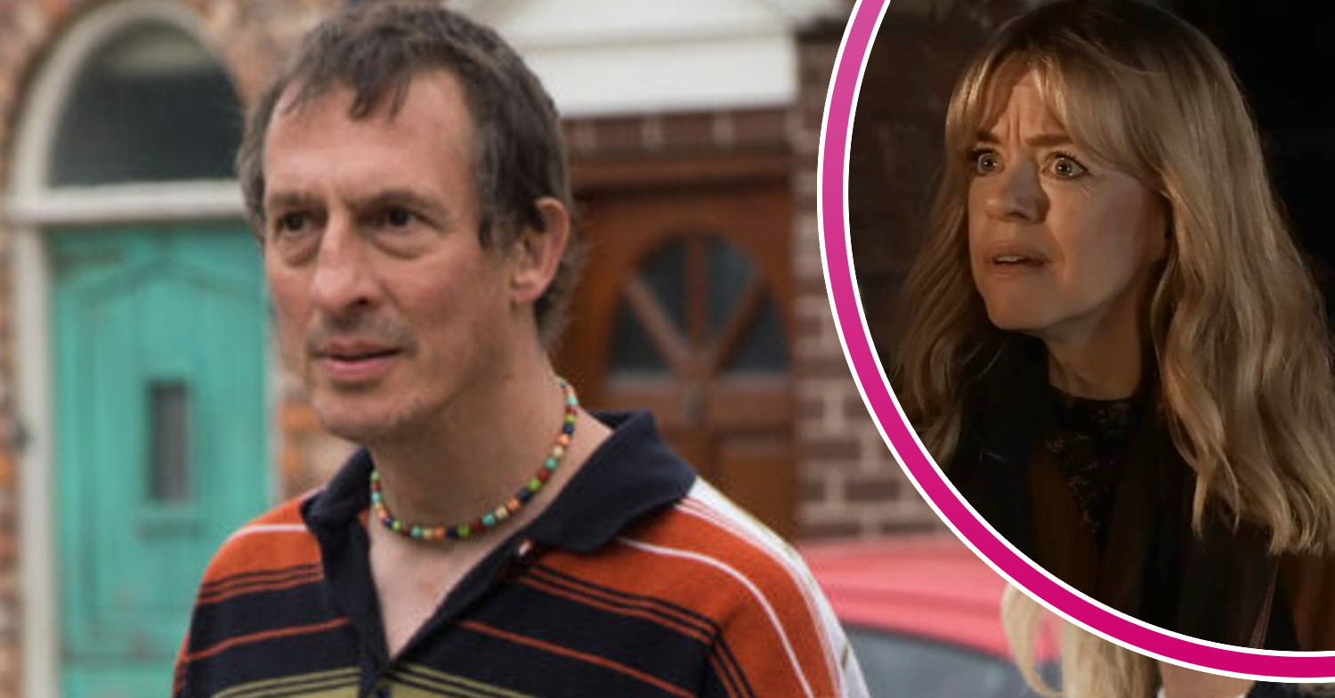 Coronation Street's Spider is looking angry and Toyah is in a bubble, looking shocked