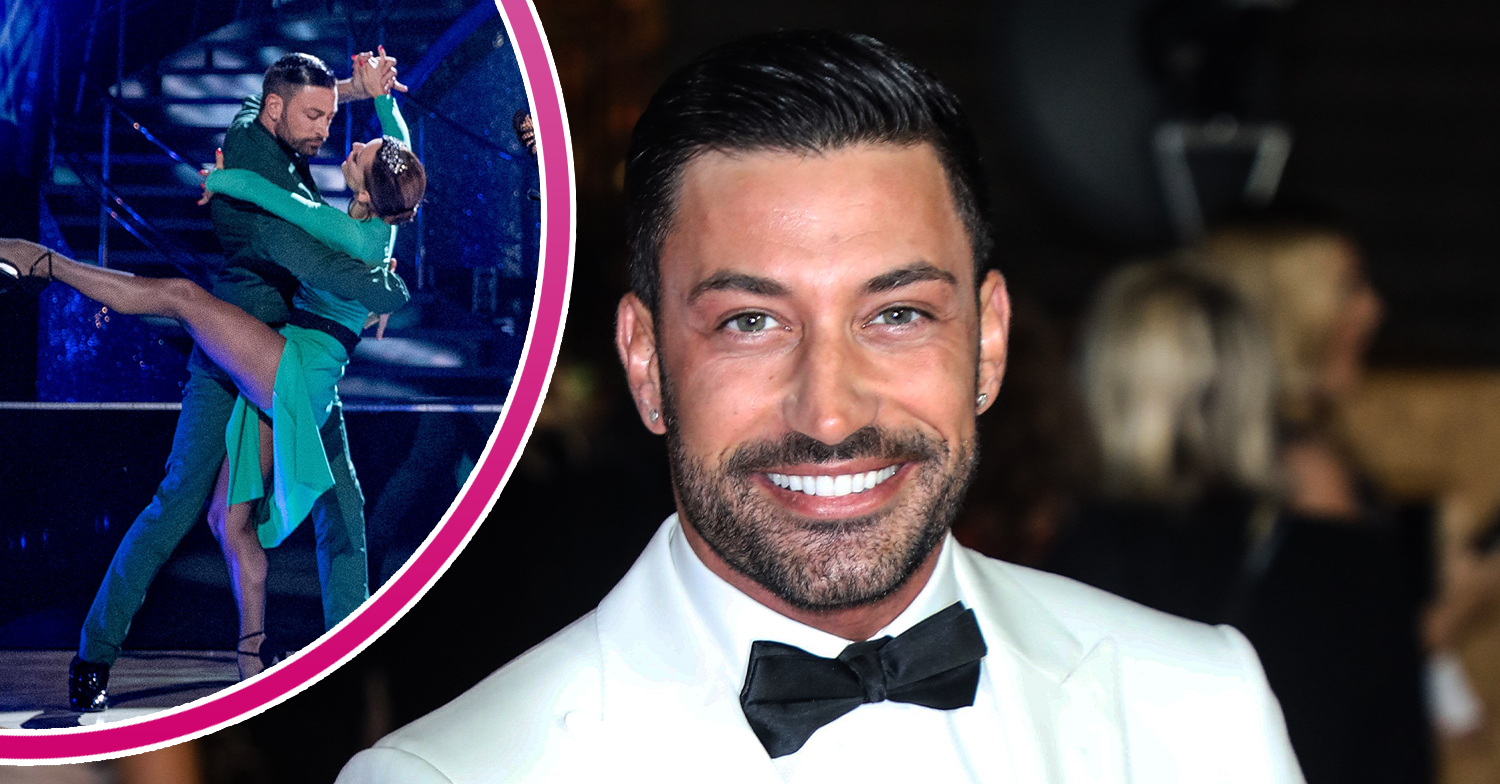 Strictly star Giovanni Pernice smiling and dancing inset