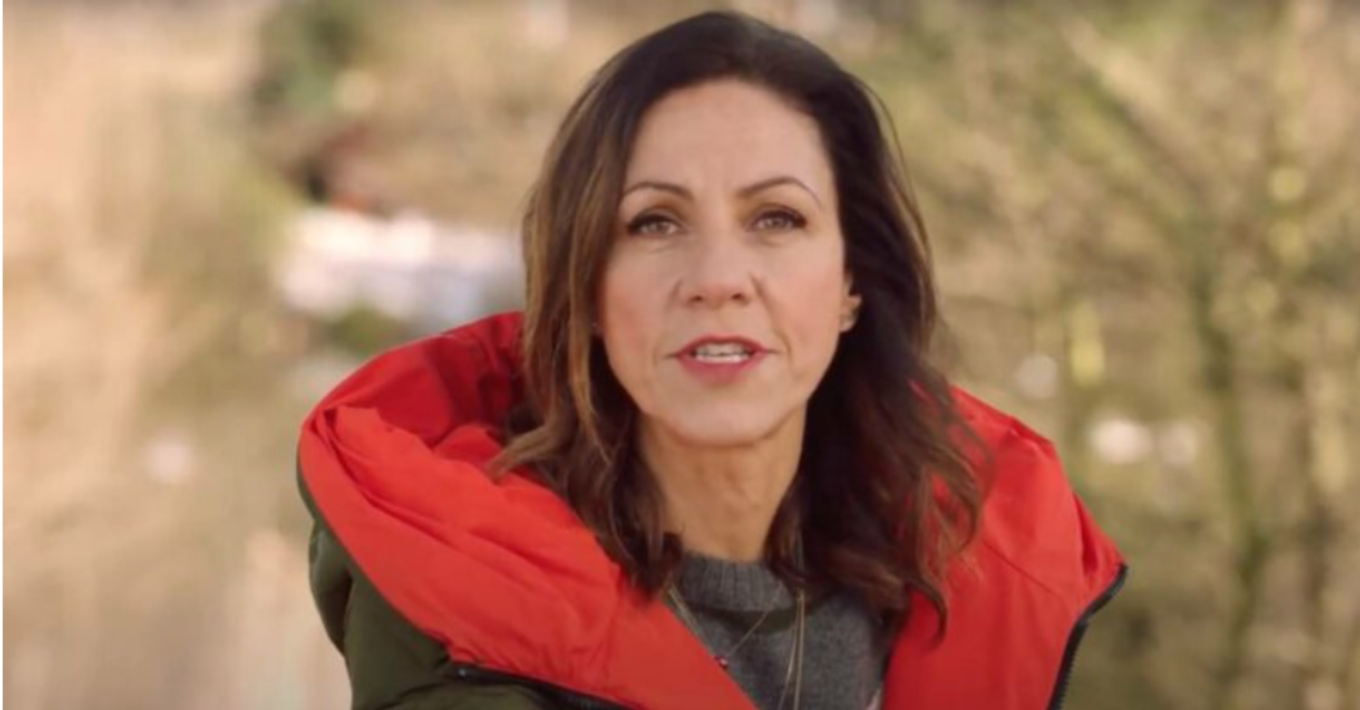 Julia Bradbury looks straight to camera