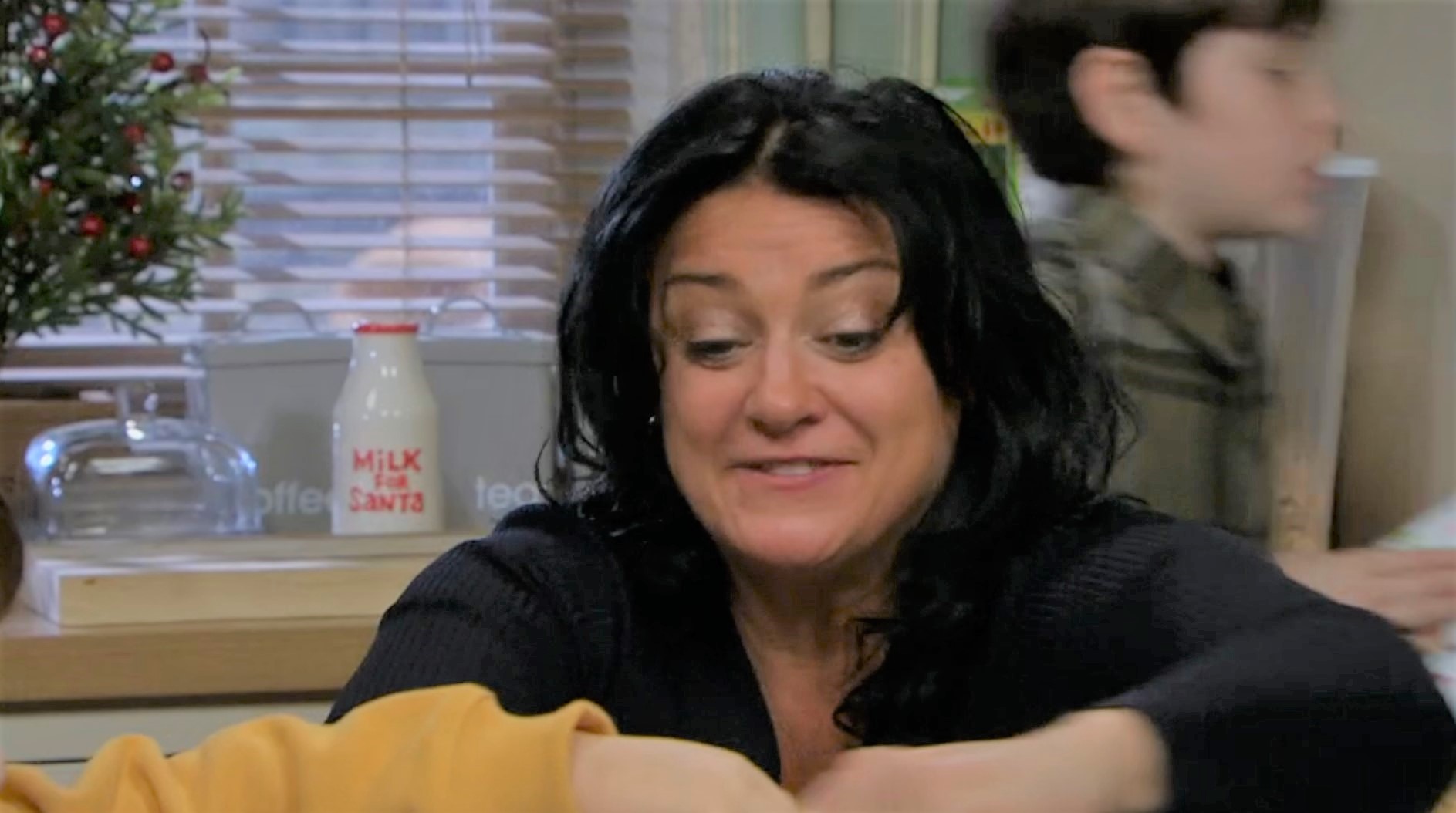 Moira in Emmerdale excitedly helps Isaac open his present