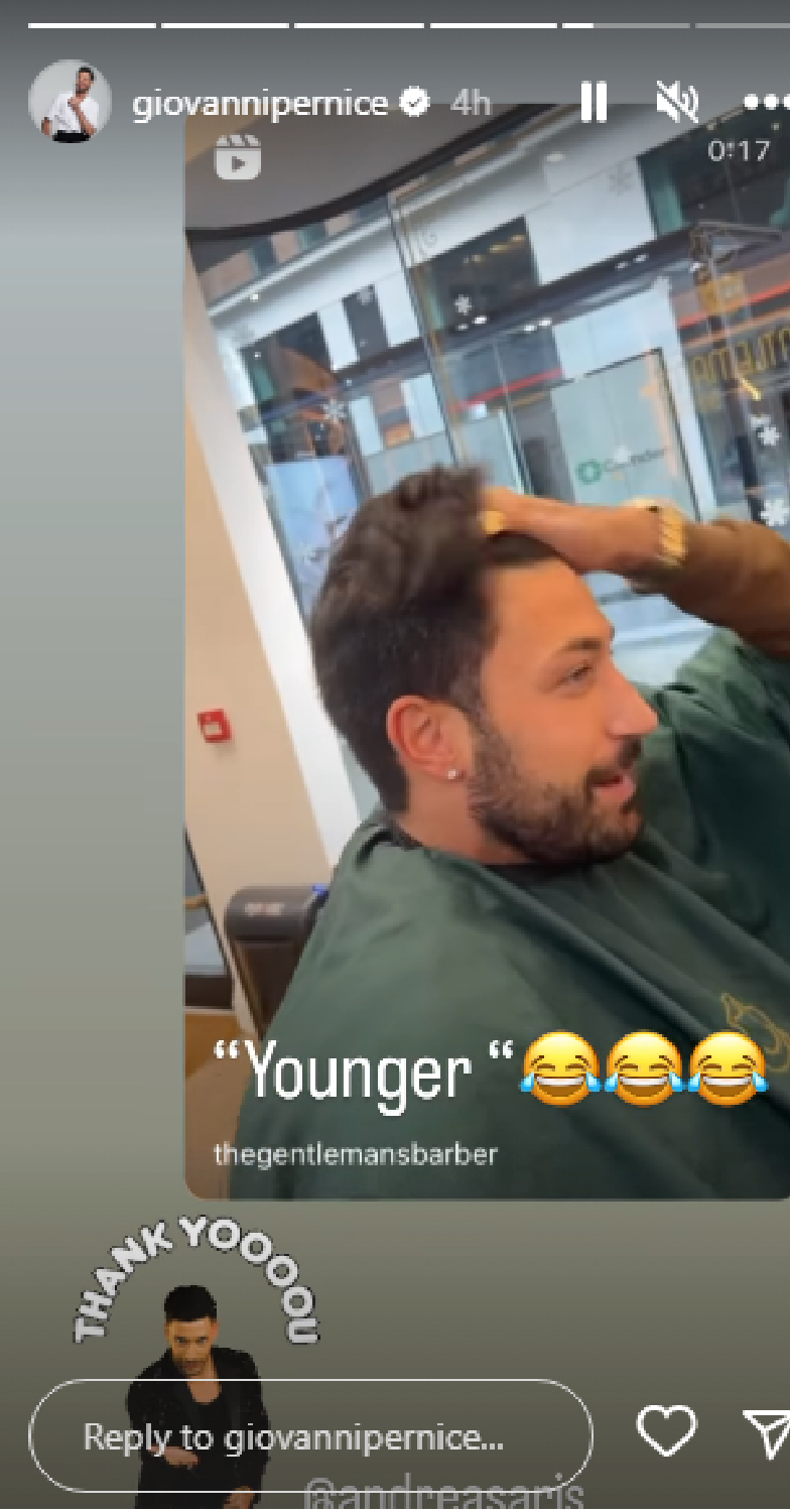 Strictly star Giovanni Pernice runs hands through hair on Instagram