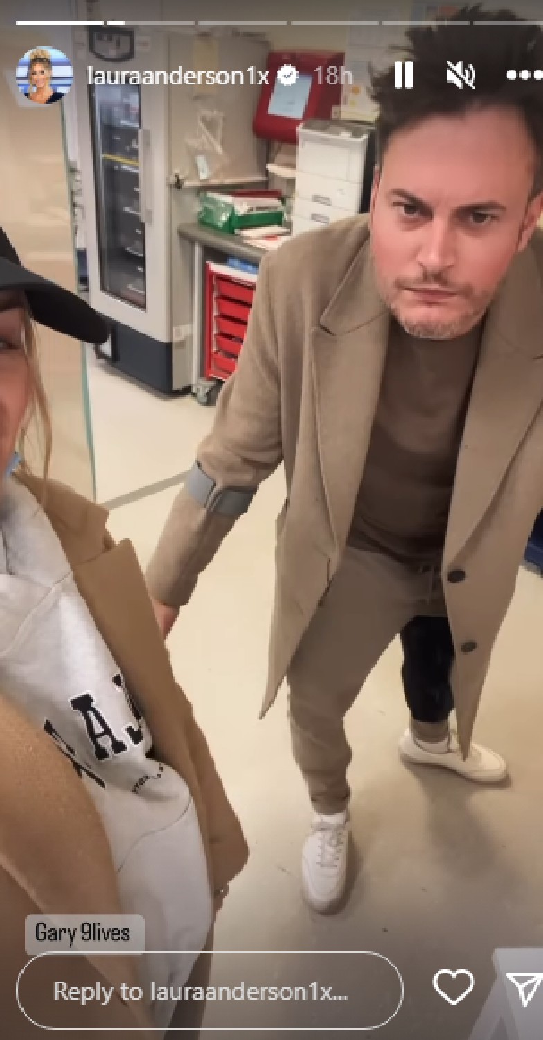 Gary Lucy on crutches in hospital after car accident