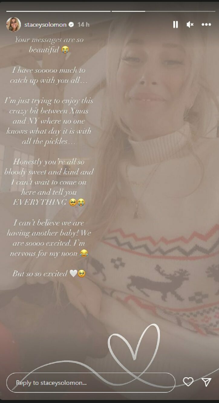 Stacey Solomon writing on Instagram