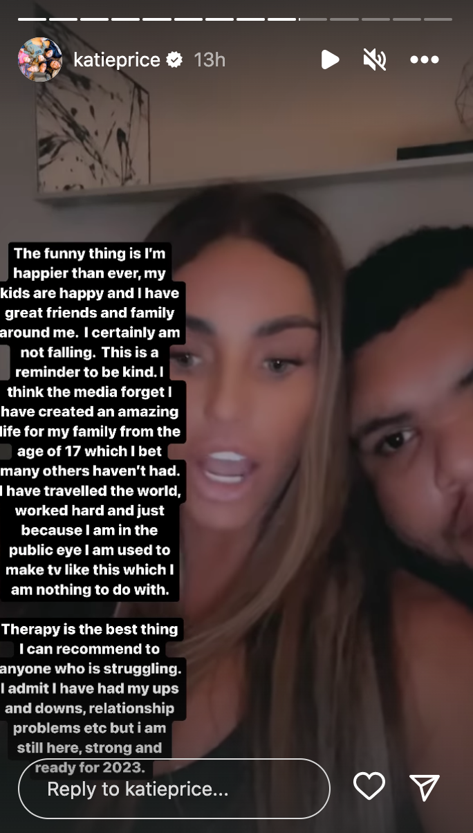 Screenshot of Katie's Instagram story