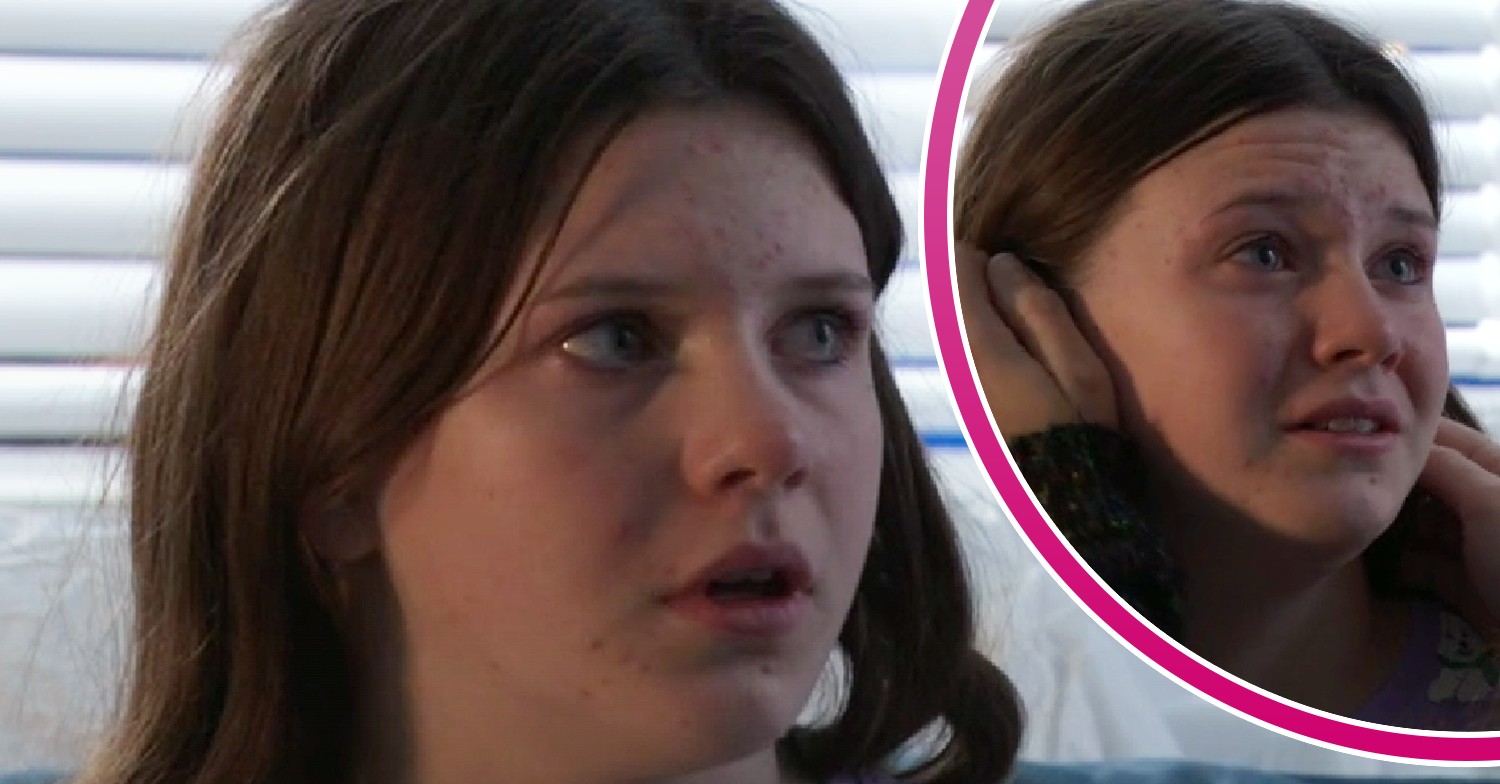Lily looking worried and crying in EastEnders