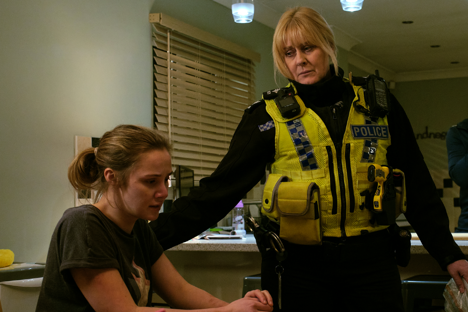 Sarah Lancashire comforting Mollie Winnard in Happy Valley
