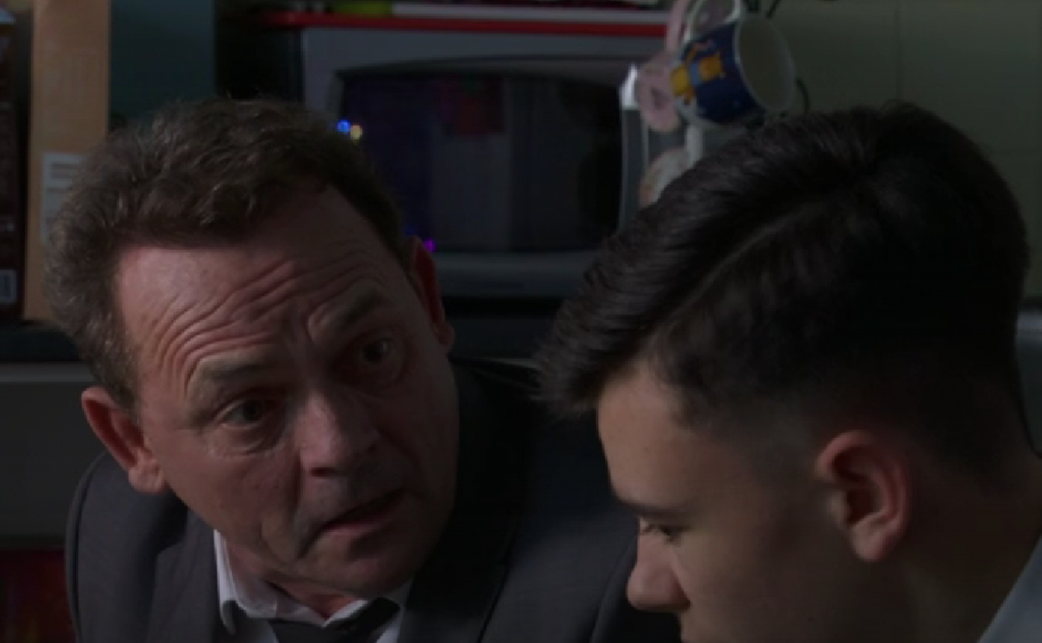 Billy looking worried at Will in EastEnders