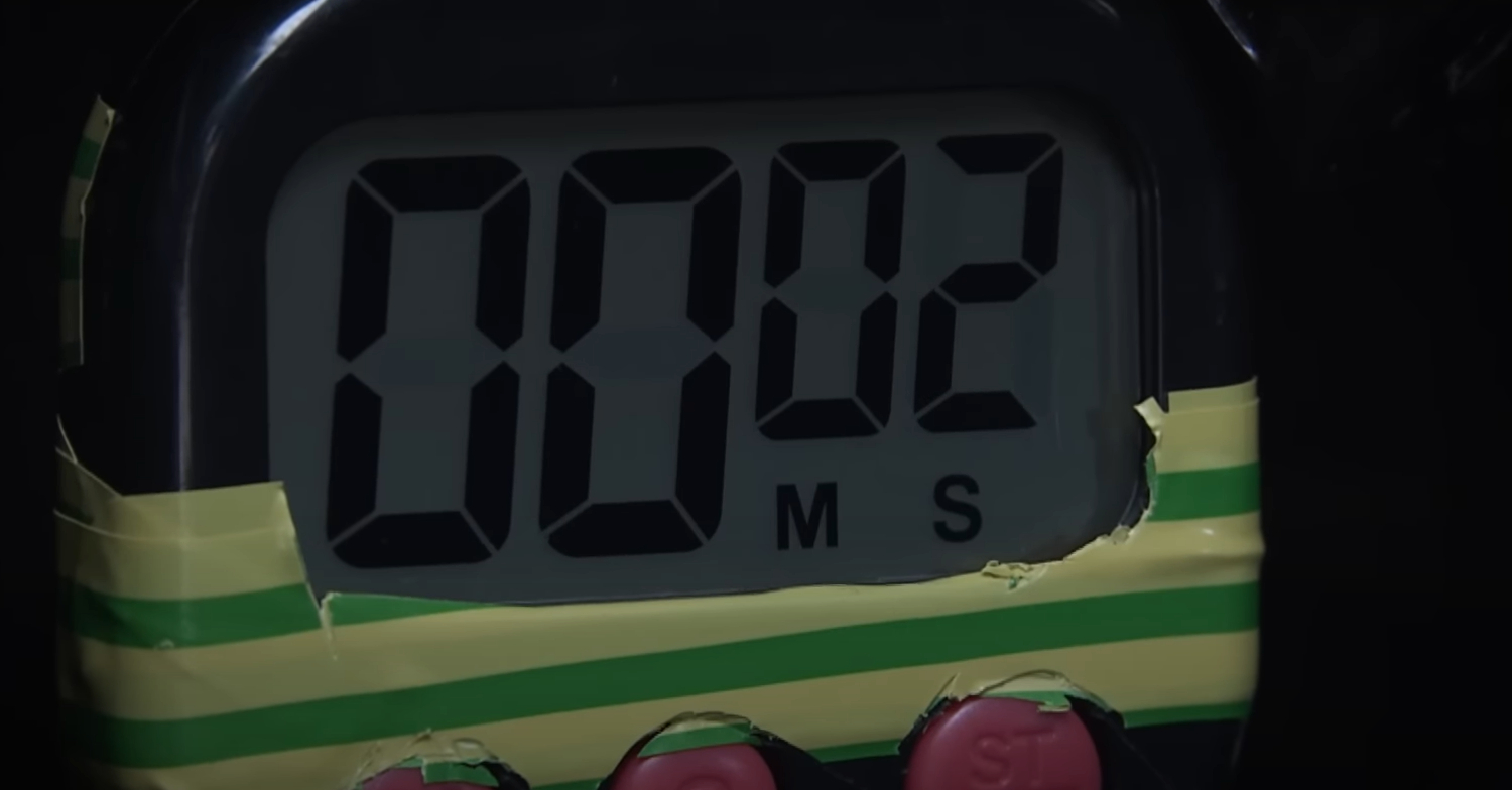 A bomb timer has two seconds remaining