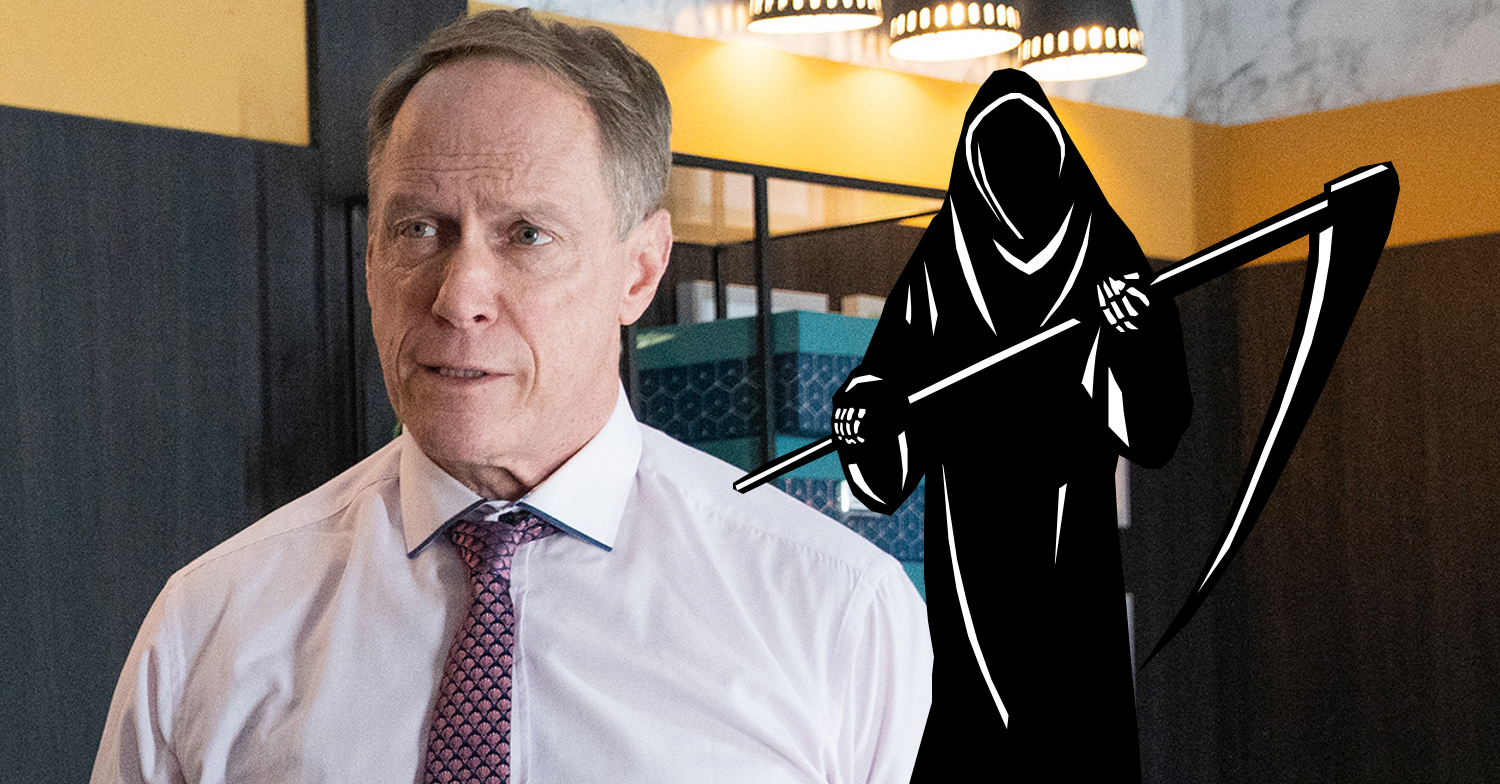 Coronation Street' Stephen is looking serious with a reaper next to him