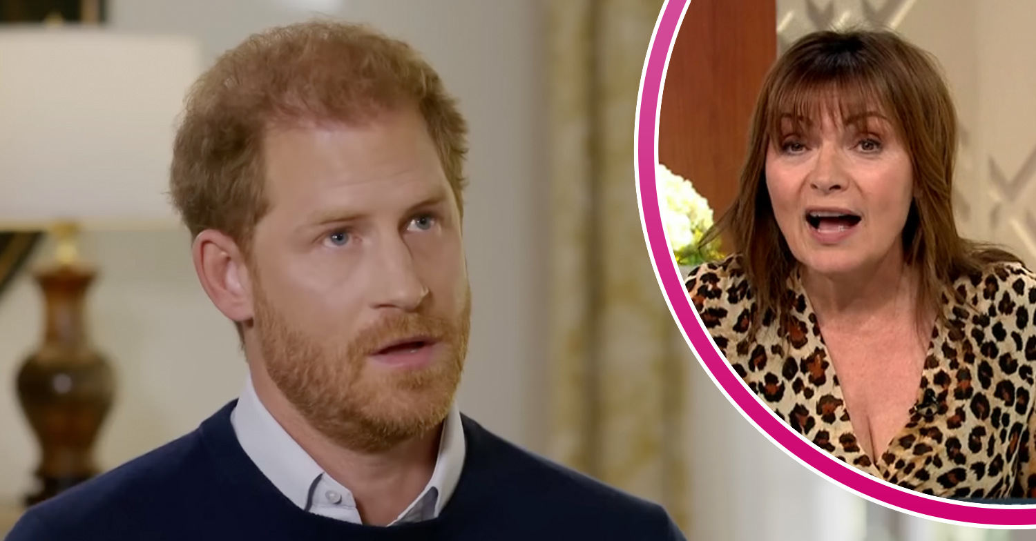 Prince Harry being interviewed by ITV and Lorraine Kelly inset