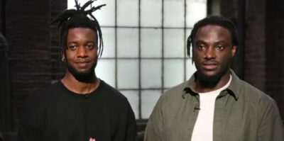 Adam and Raphael standing together in the Dragons' Den