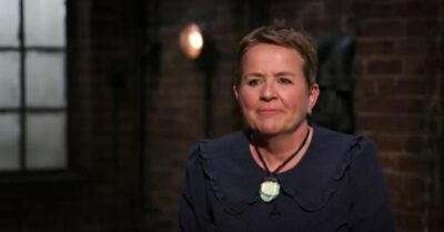 Paula smiling on Dragons' Den