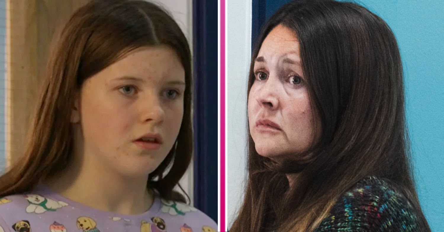 EastEnders' Lily is looking shocked and Stacey is looking worried