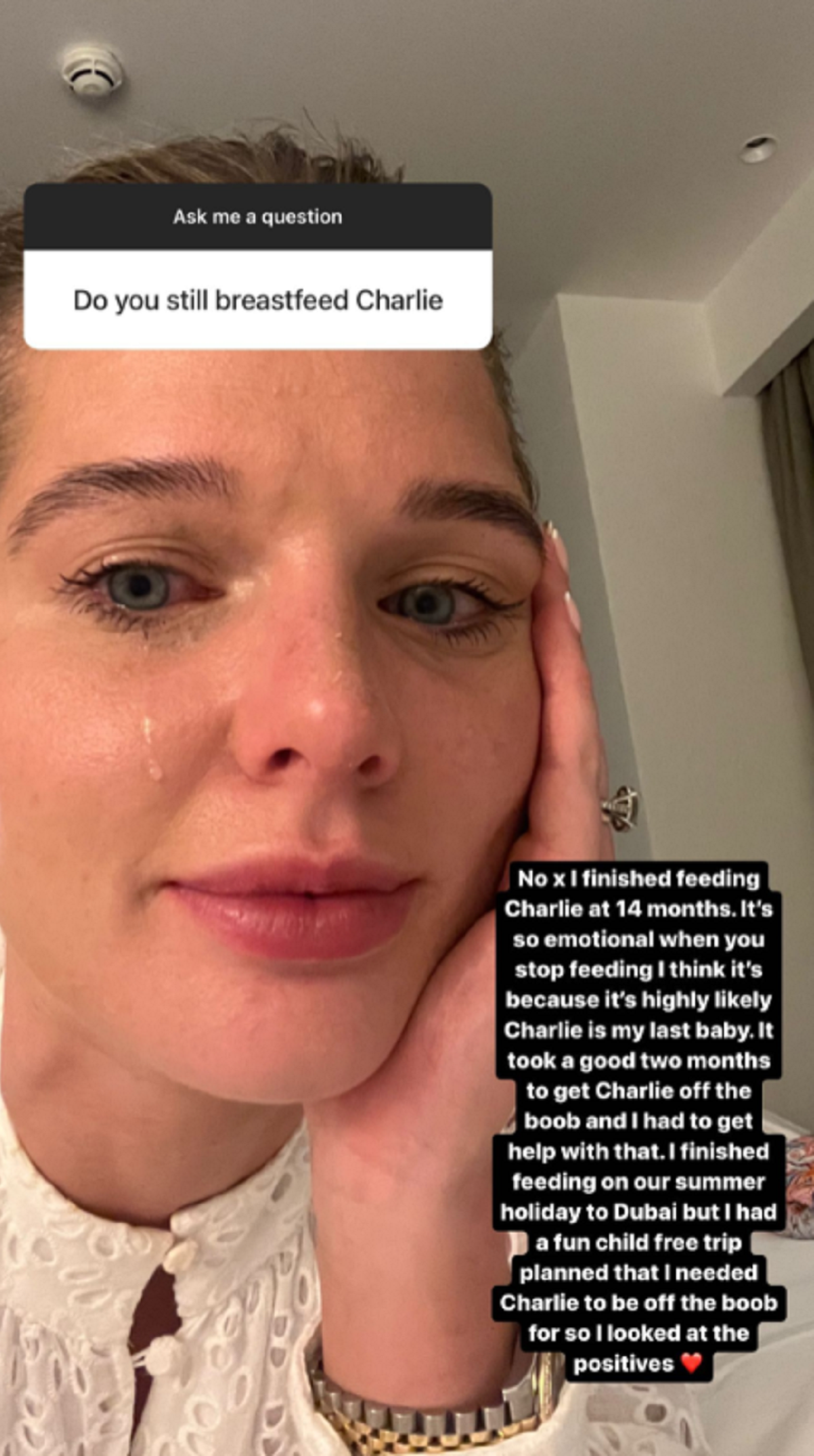 Helen Flanagan crying on Instagram