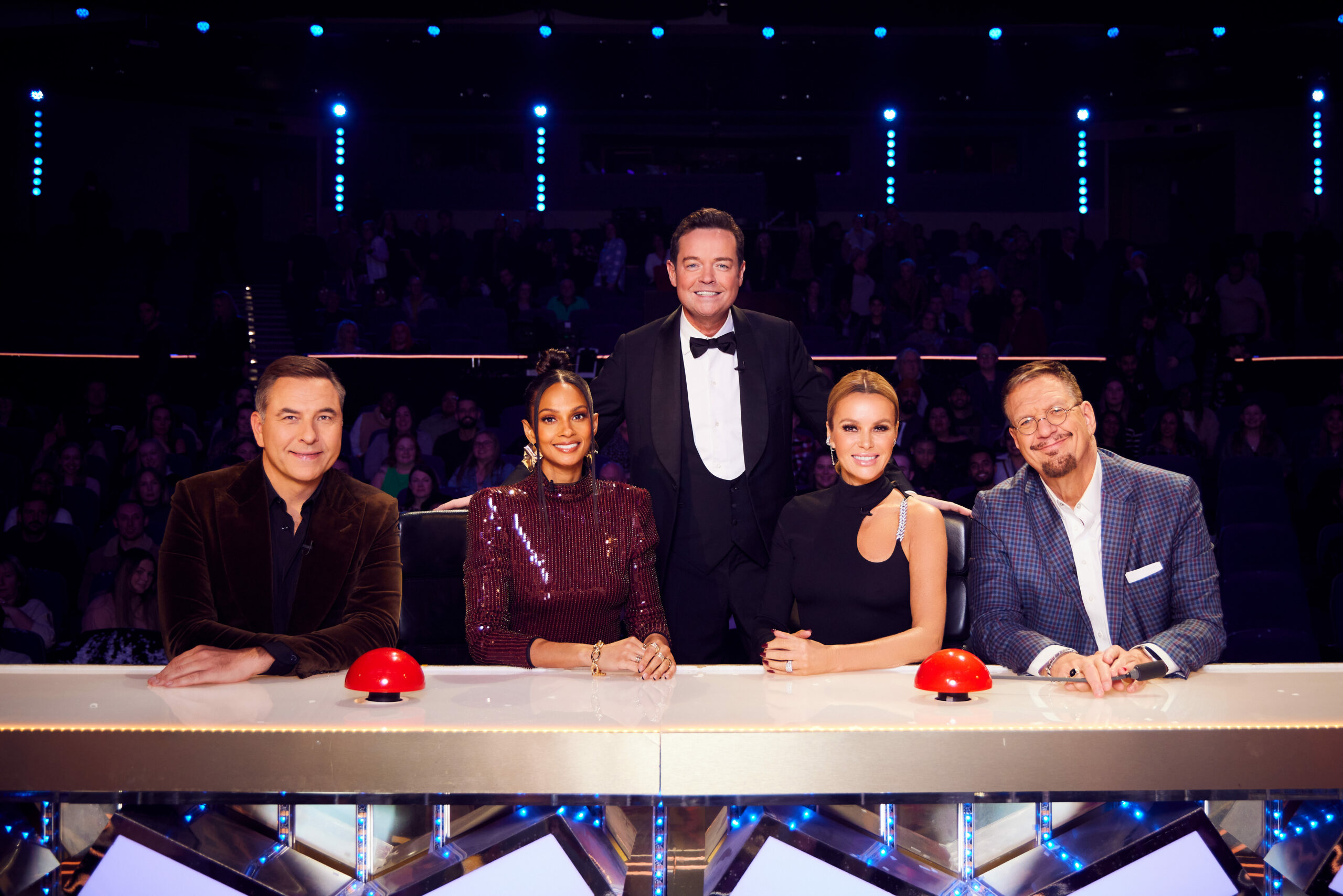 David Walliams and the judges smile on the panel for BGT
