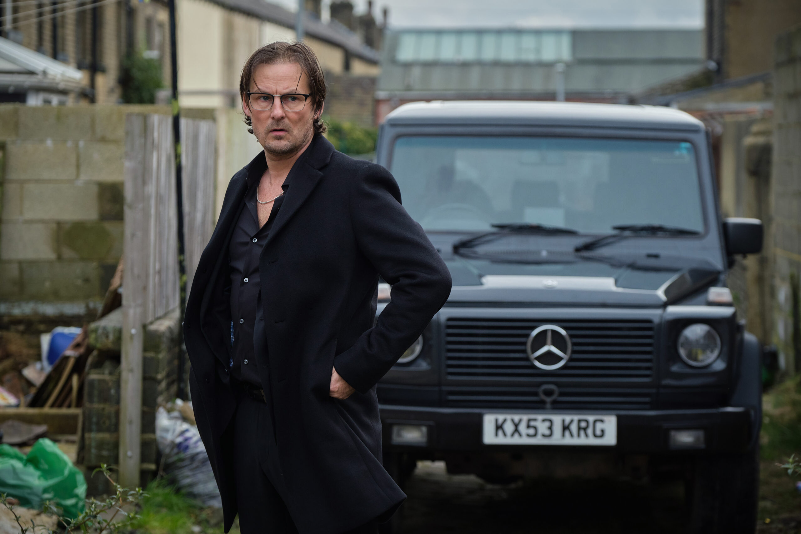 Anthony Flanagan wearing all black in Happy Valley