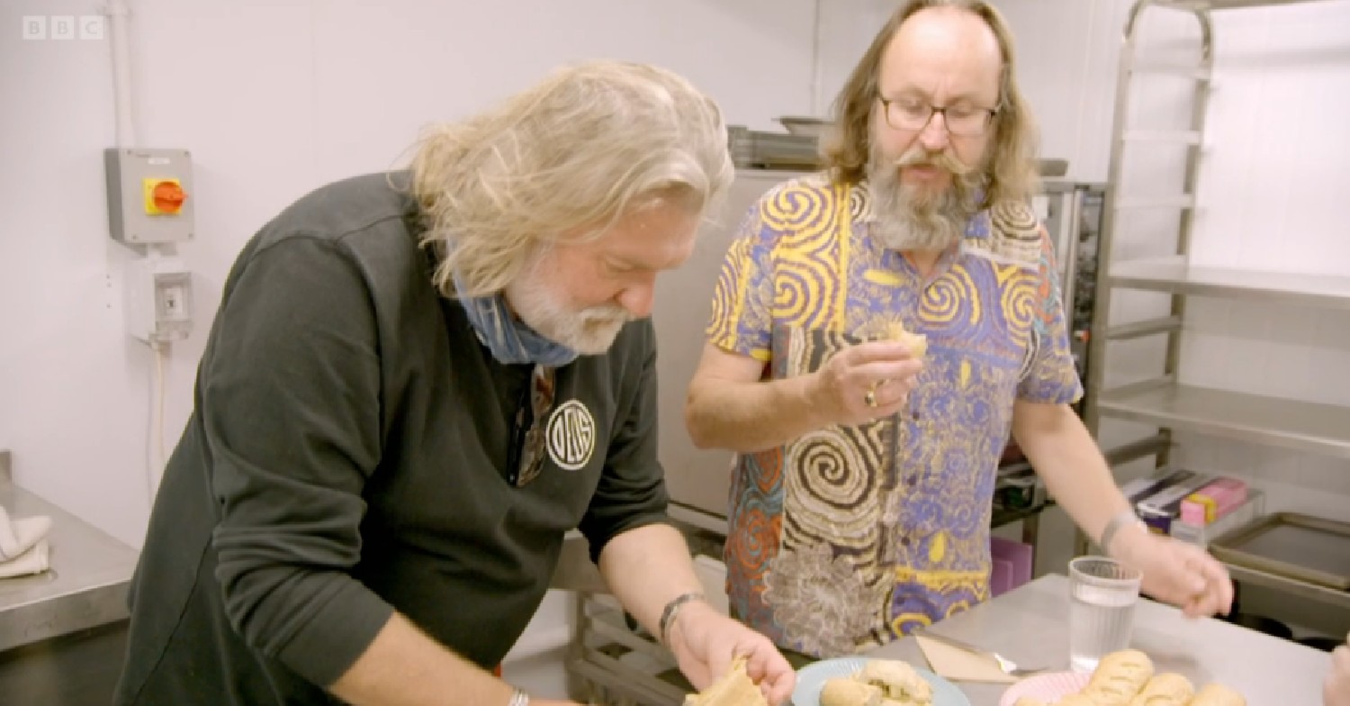 Si King and Dave Myers tucking into food on Go Local series