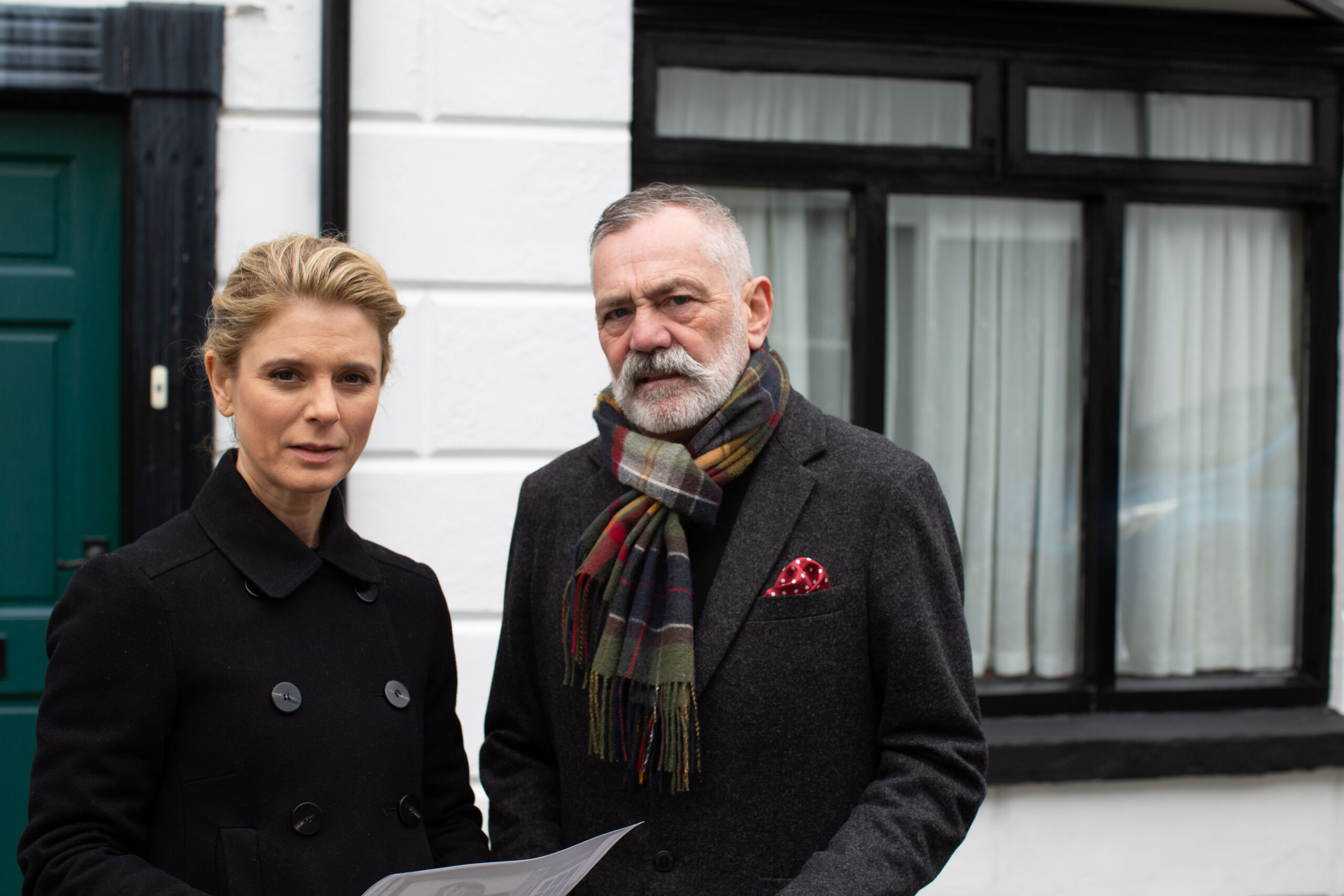 Emilia Fox and David Wilson stand together in In the Footsteps of Killers on C4