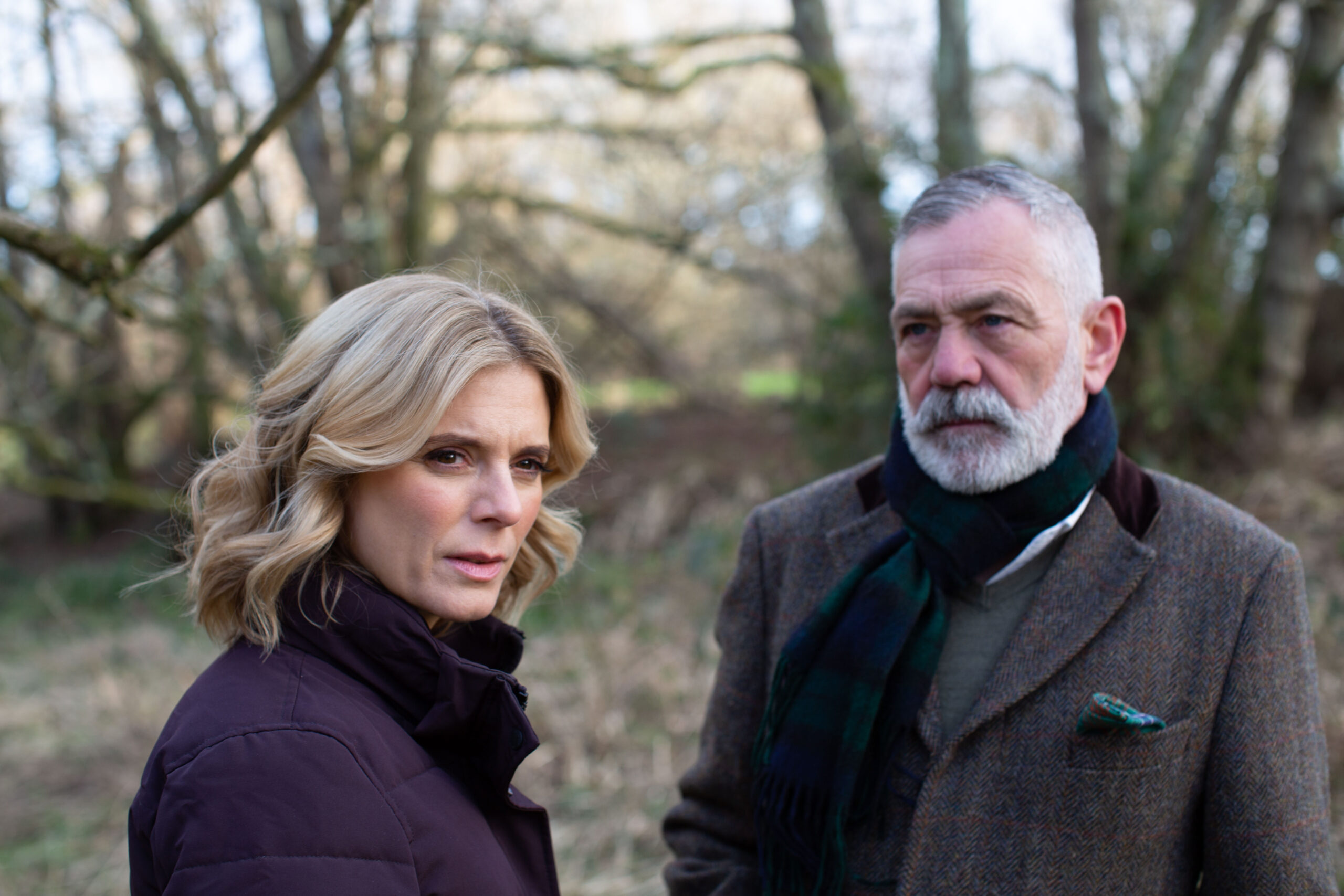 Emilia Fox and David Wilson stand together in In the Footsteps of Killers on C4
