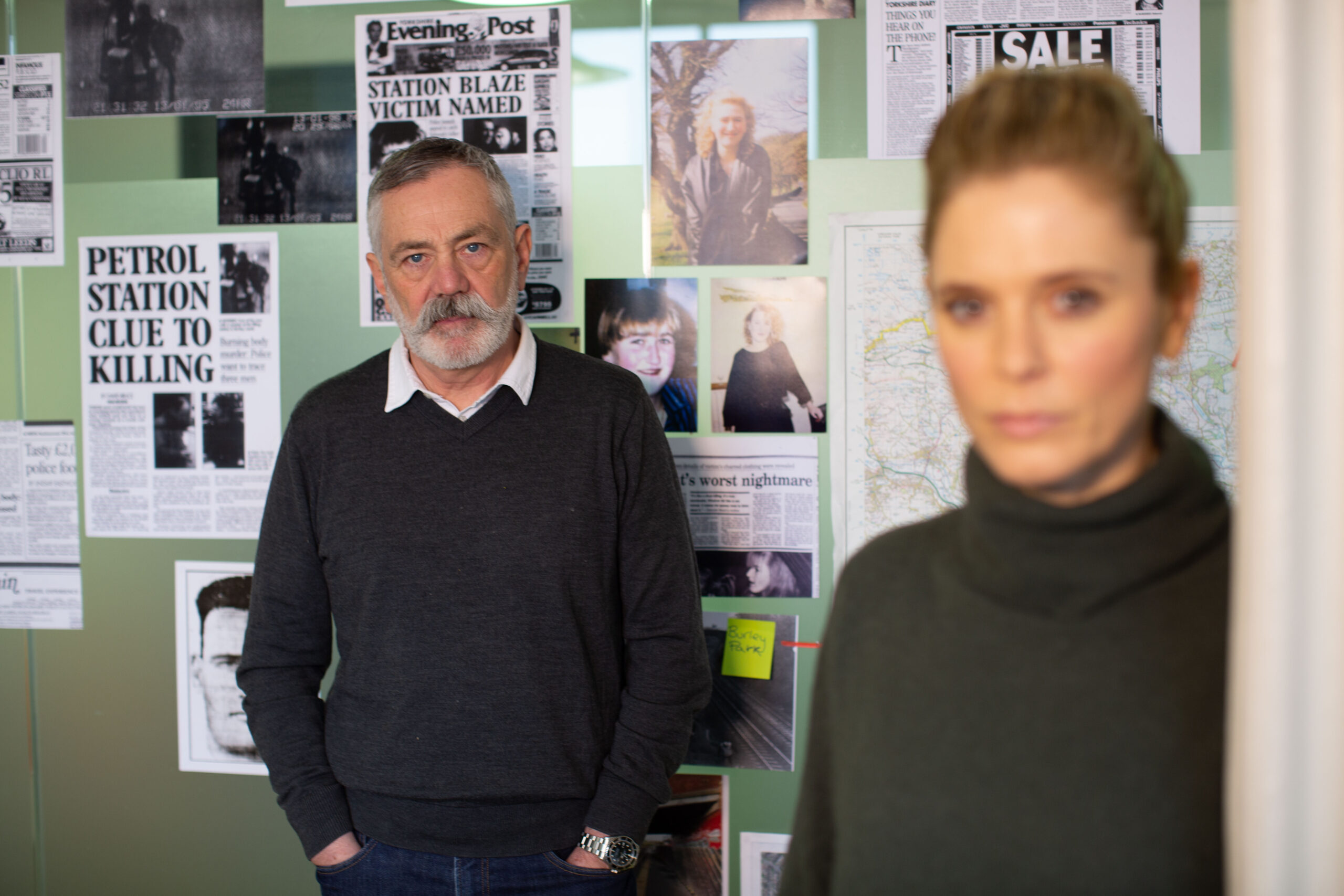 Emilia Fox and David Wilson stand together in In the Footsteps of Killers on C4