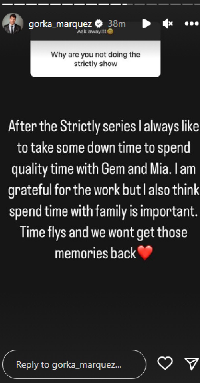 Gorka Marquez addresses Strictly tour absence on Instagram