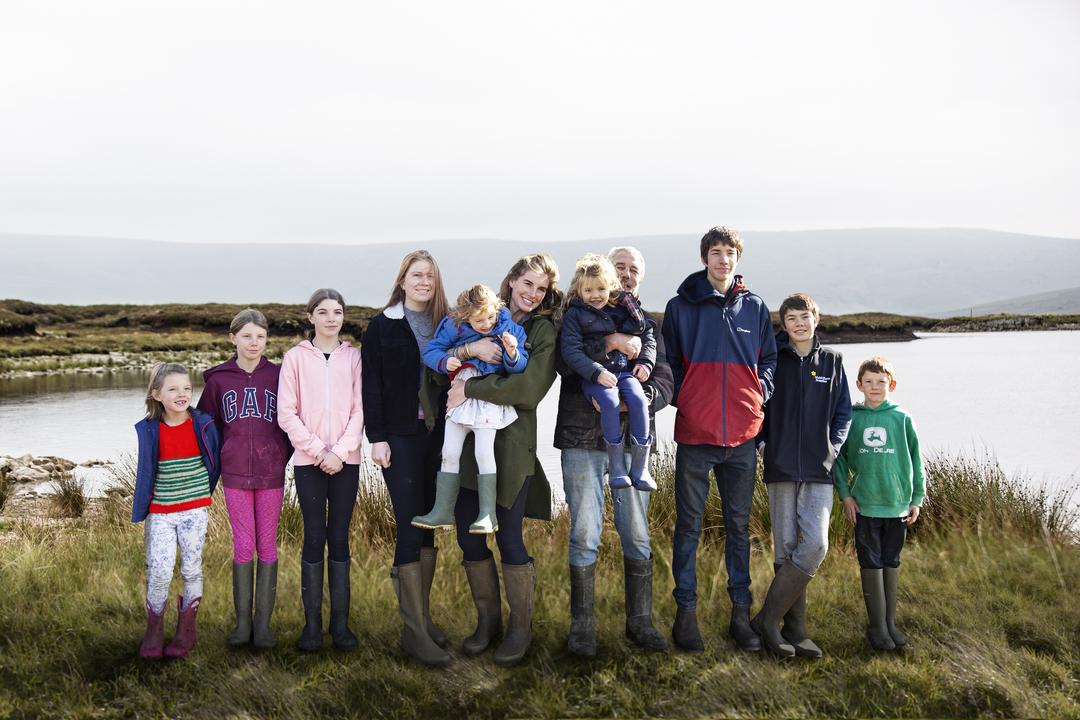 Amanda and Clive Owen with their children outside on Ravenseat Farm