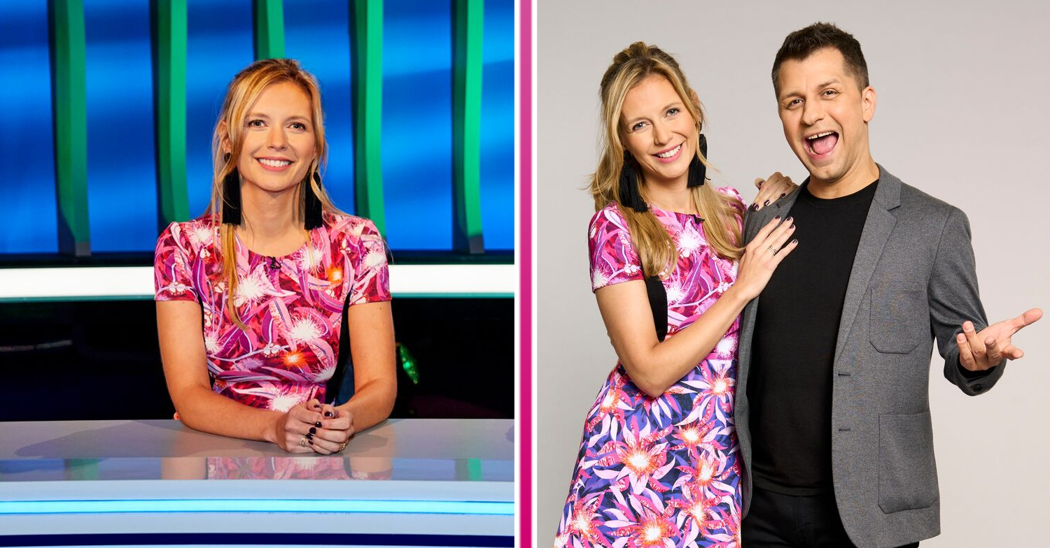 Rachel Riley with husband Pasha posing