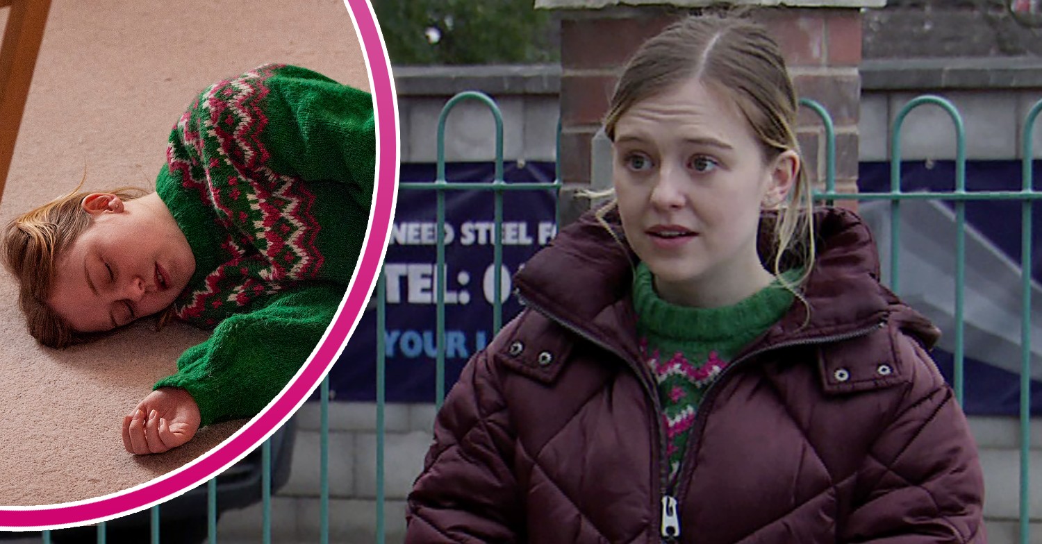 Coronation Street's Summer looking worried and passing out in the floor