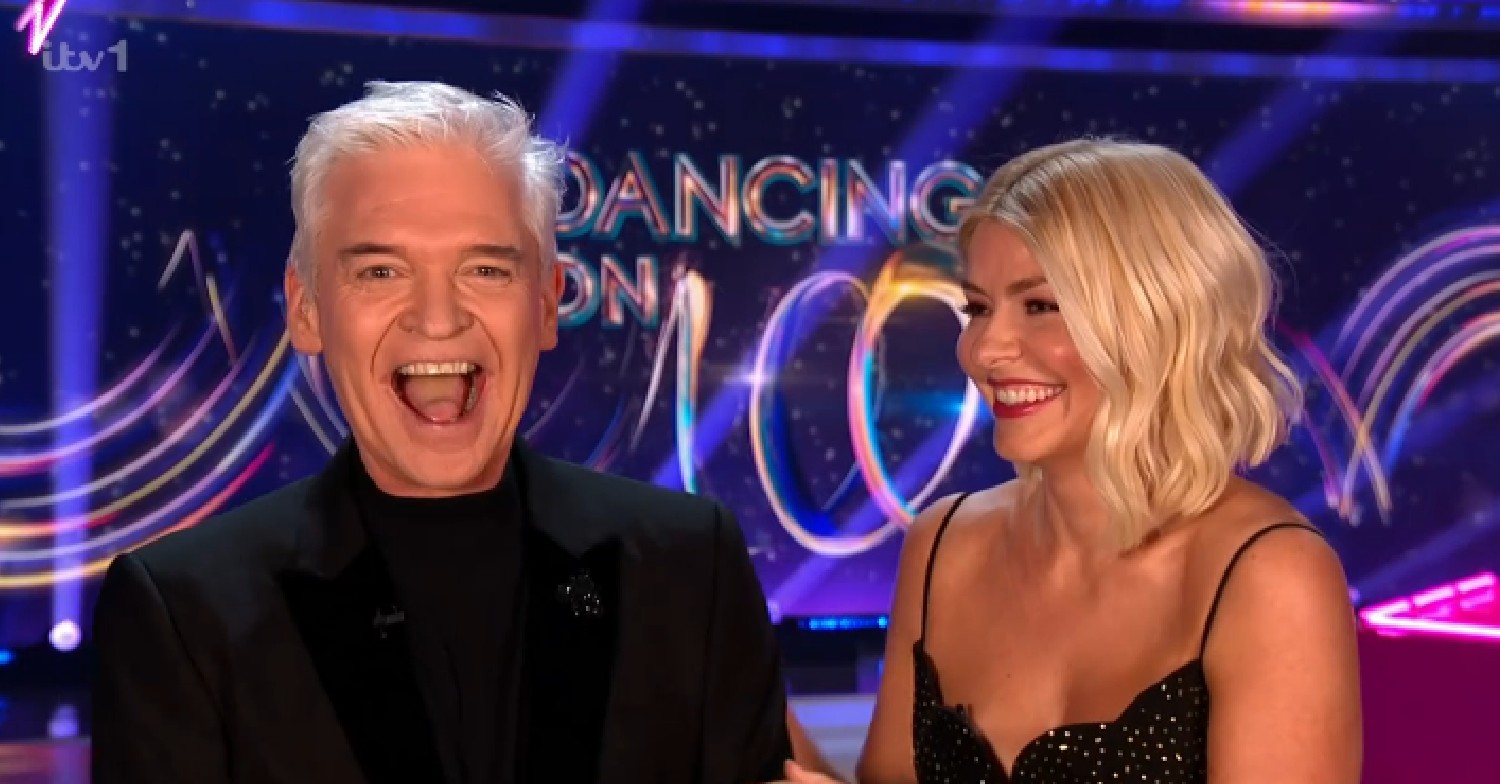 Phillip and Holly Willoughby in black dress on Dancing On Ice