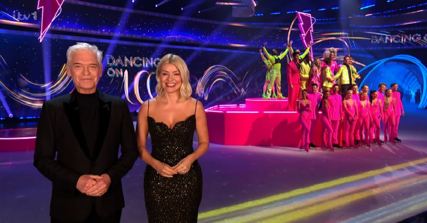 Phillip and Holly Willoughby in black dress on Dancing On Ice