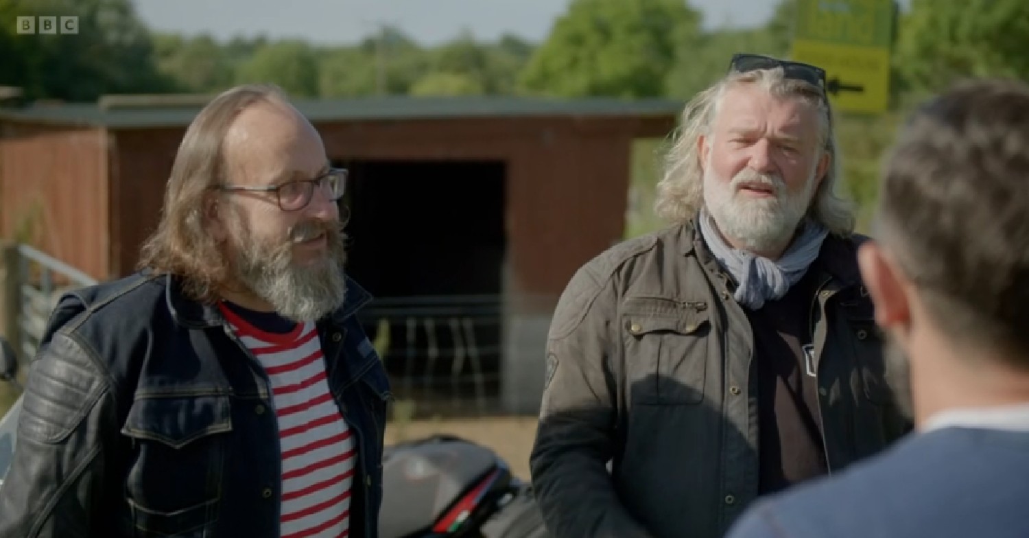 Dave Myers and Si King speaking to guests on Hairy Bikers Go Local