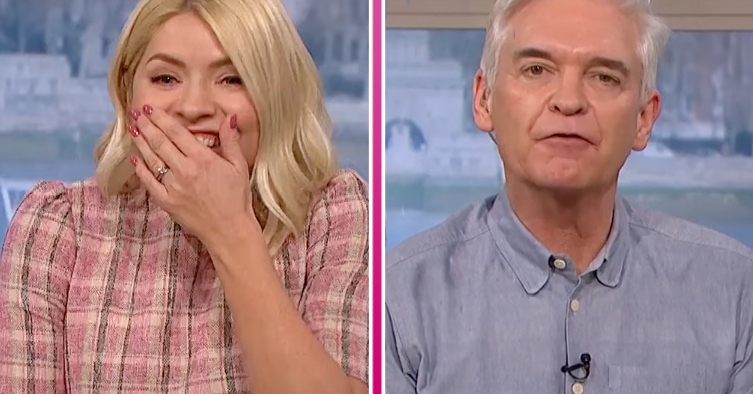 Phillip Schofield looks serious and Holly Willoughby giggles on This Morning today
