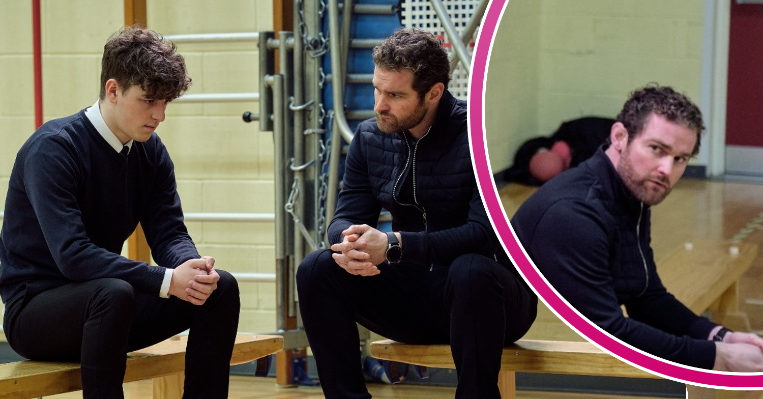 Rob looks at Ryan with a concerned expression in Happy Valley