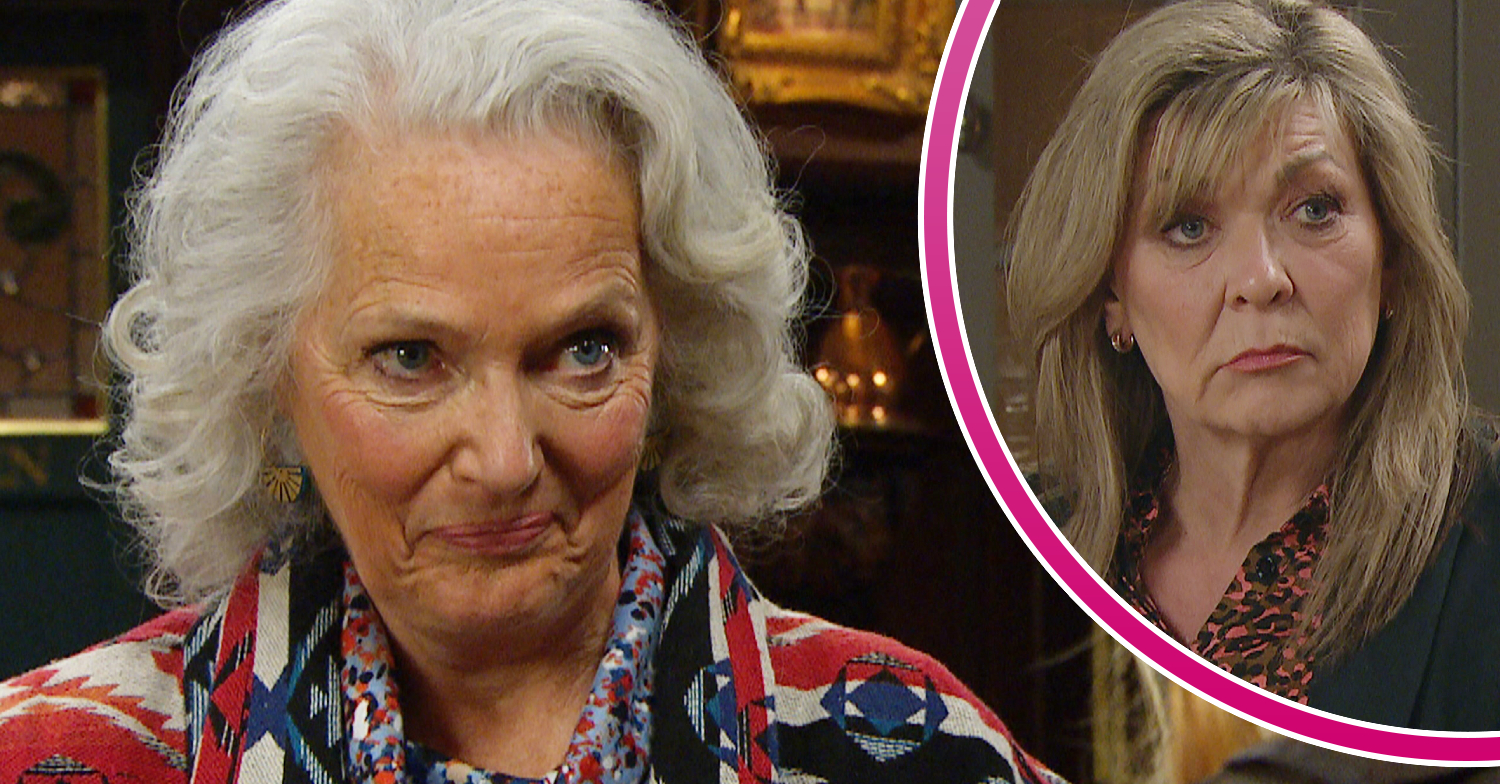 Emmerdale's Mary is happy and, in a bubble, Kim is looking serious