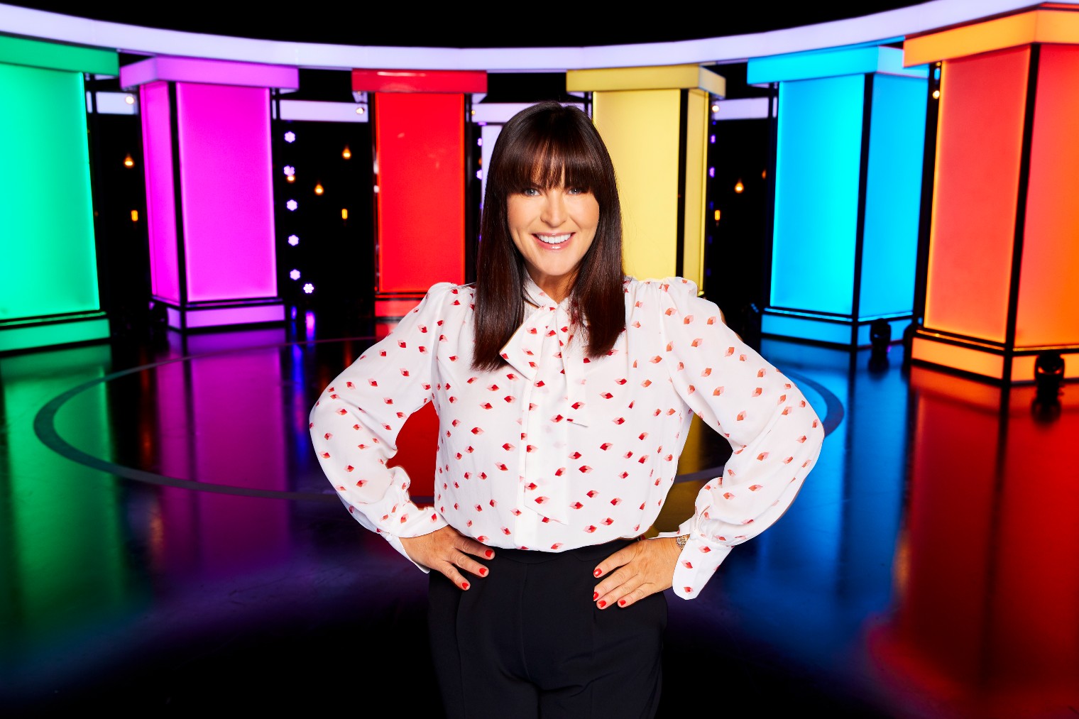 Anna Richardson poses on the set of Naked Attraction on Channel 4