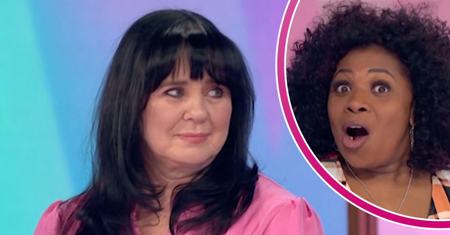 Brenda Edwards looking shocked on Loose Women and Coleen Nolan smiling