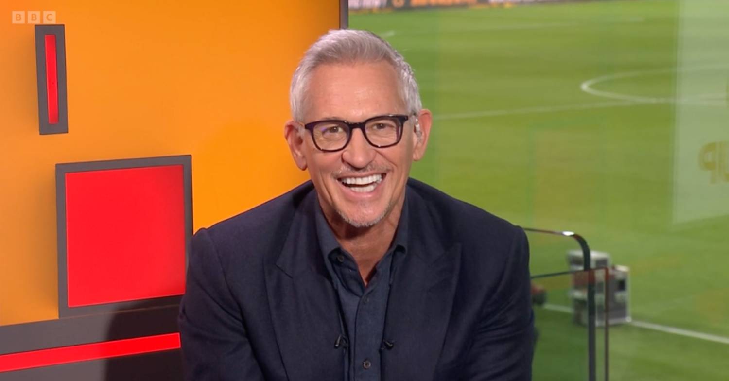 Gary Lineker smiles on BBC Sport broadcast