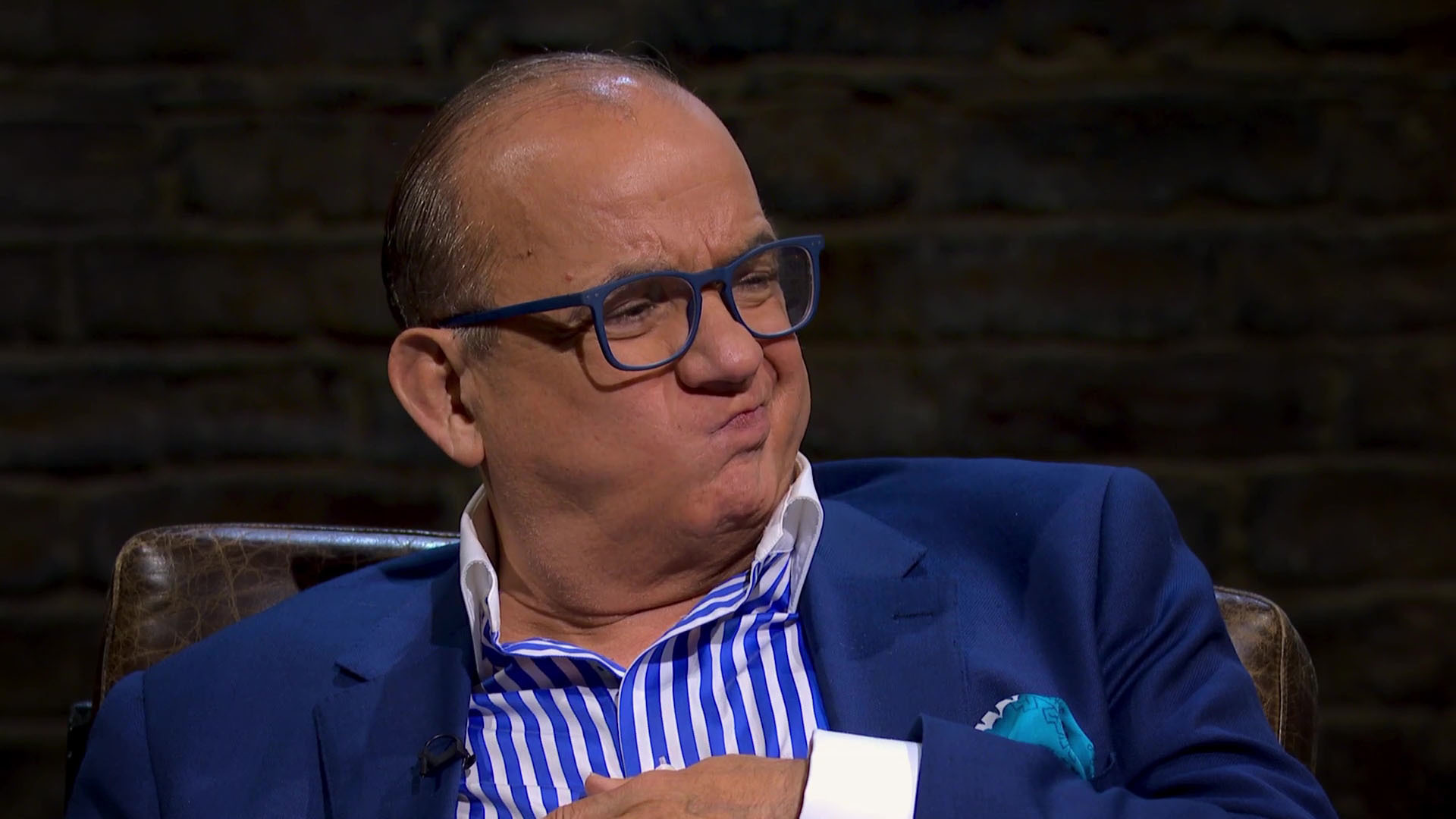 Touker Suleyman screws his face up on Dragons' Den